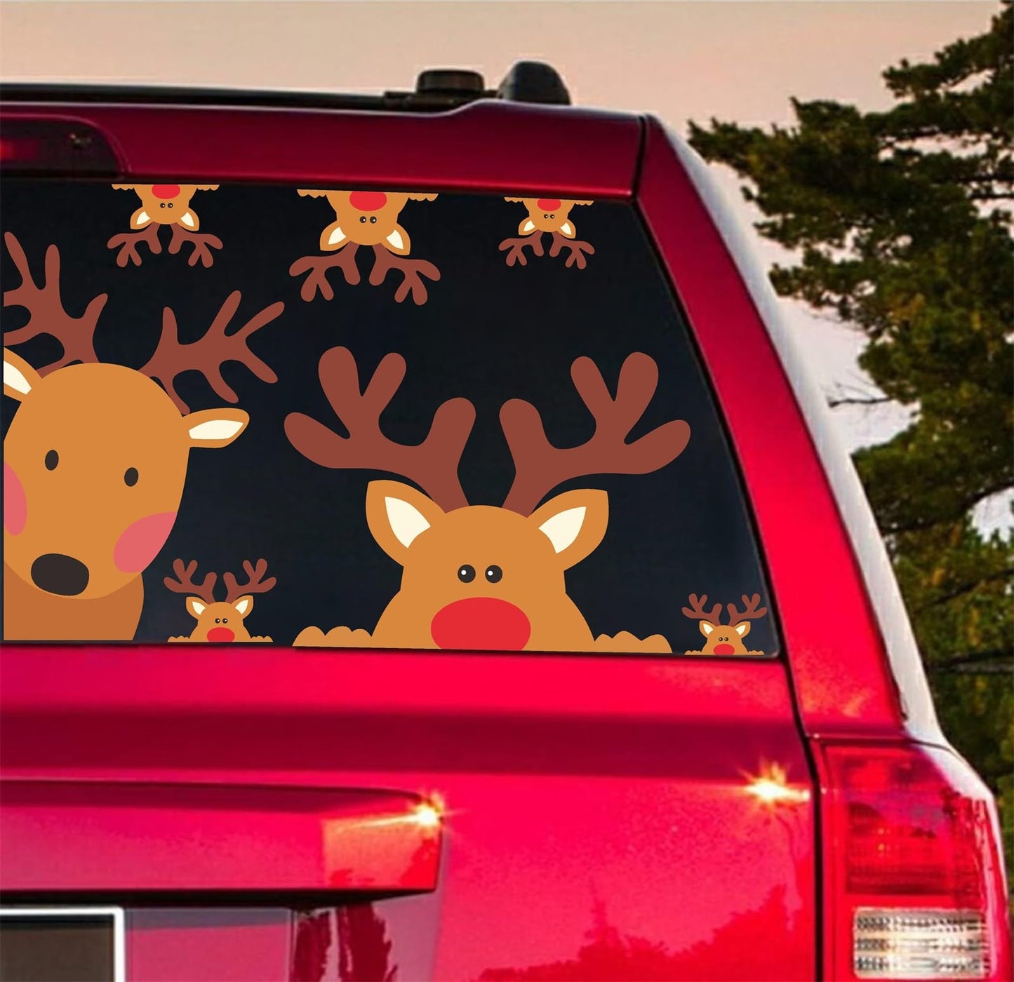 Reindeer Window Decals Double Sided Christmas Window Clings Stickers Xmas Rudolph Decals for Glass Windows Christmas Wall Decal Cartoon Deer Decal Car Sticker Xmas Party Supplies Indoor Home Decor