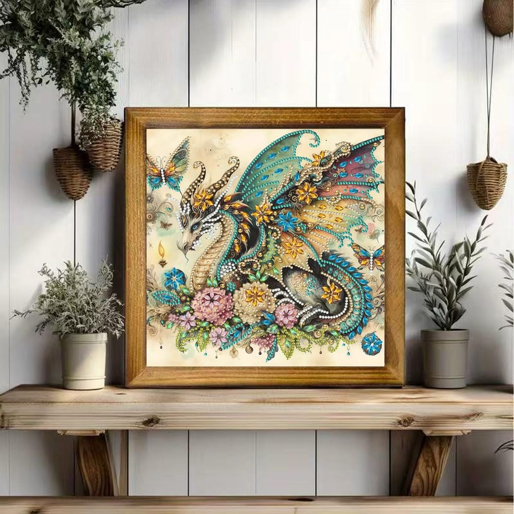 ZQEATRY Dragon Special Shape Diamond Art Kits for Adults,5D Diamond Painting Kits for Beginner,DIY Diamond Crystal Rhinestones Gem Art Kits for Home Wall Decor 11.8 X 11.8inch