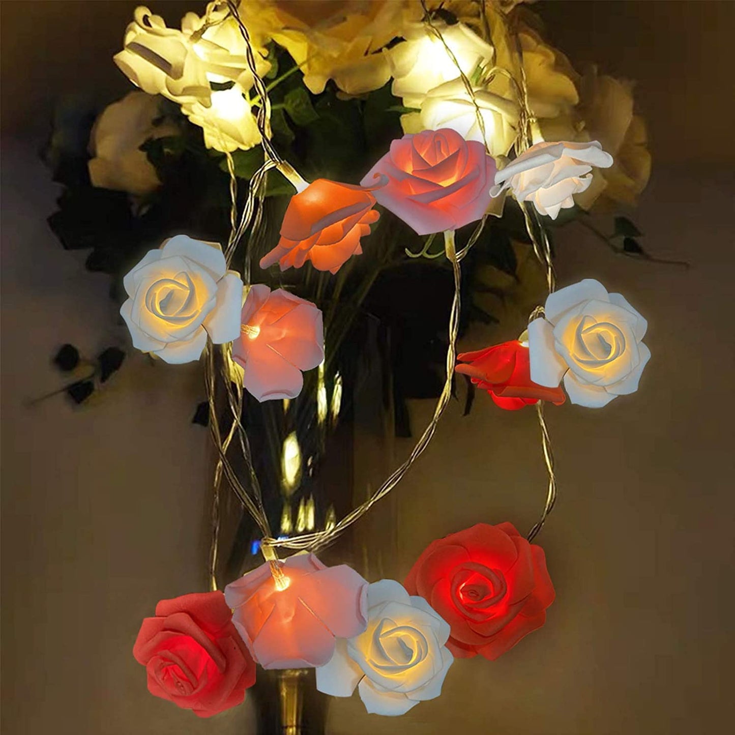 10FT 30LED Rose Light Valentines Day Decorations Flower String Light Red Pink White Valentines Lights Battery Operated Valentine Garland with Lights Indoor Outdoor Home Party Wedding Decor