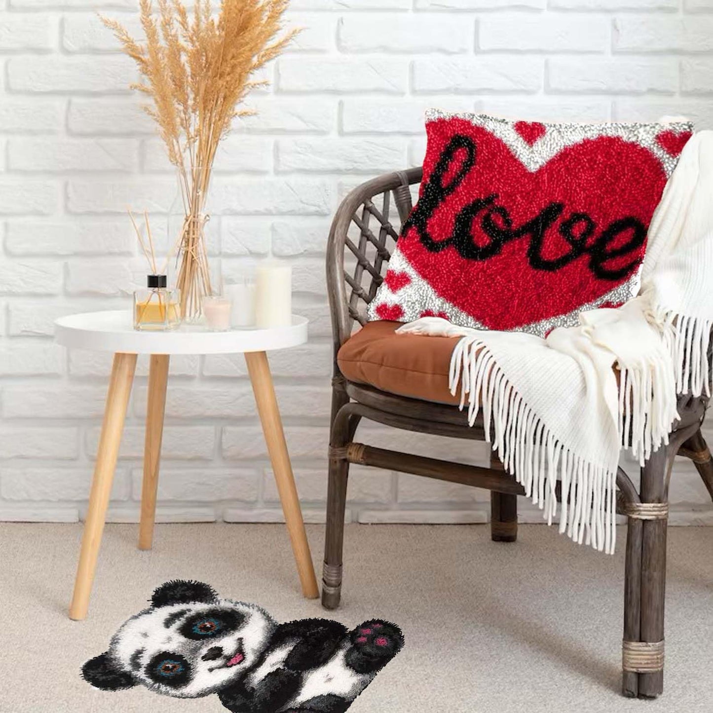 Latch Hook Kits for Adults Kids DIY Love Pillow Cover Beginner Cross Stitch Kits with Preprinted Canvas Crochet Yarn Kits Creative Hand Craft Home Decoration 17'' X 17''