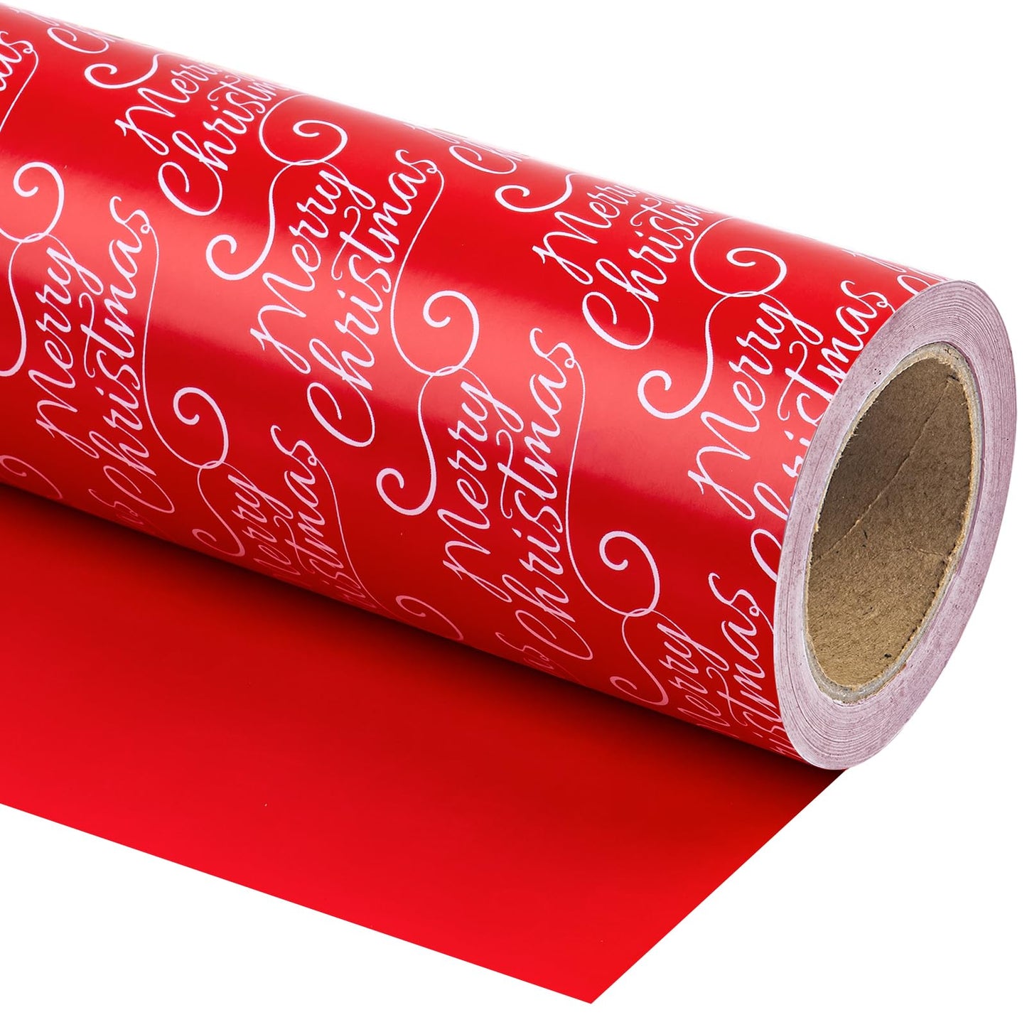 Reversible Red Christmas Wrapping Paper - Mini Roll - 17 Inch x 33 Feet - Merry Christmas and Solid Red Wrapping Paper for Holiday, Party Celebration