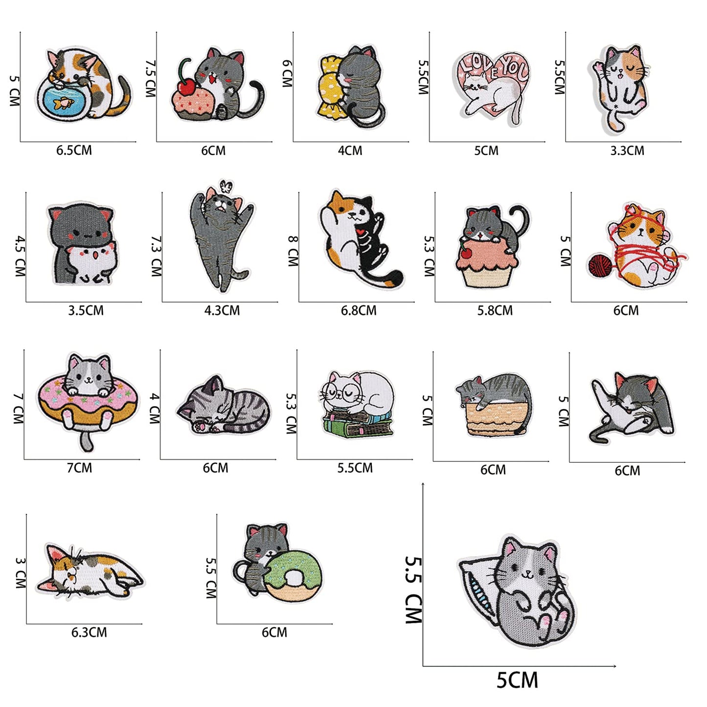18Pcs Cute Cat Patches for Clothing, Iron on/Sew on Cat Applique, Iron Patches for Dresses Jeans Hats Shoes Shirts Jackets Backpacks