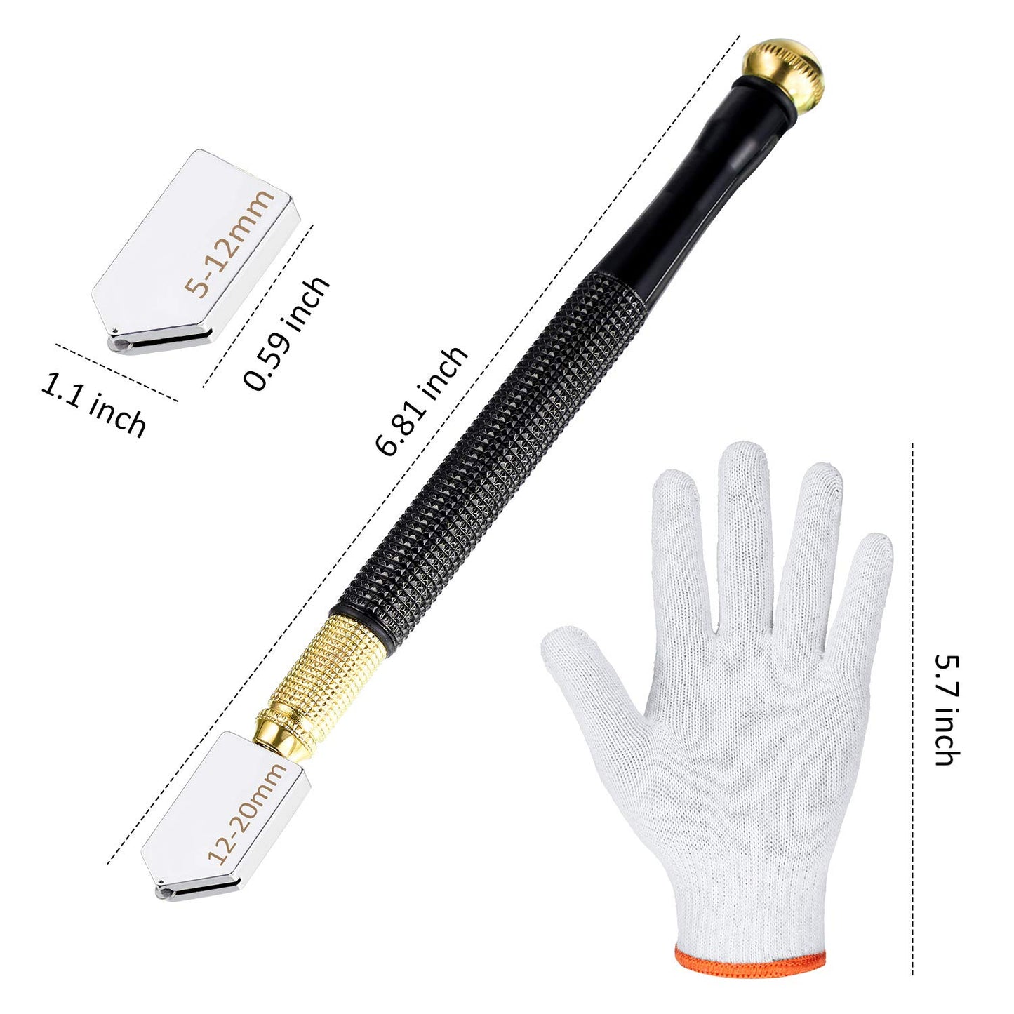 9 Pcs Glass Cutter Tool Mirror Cutting Tool with 2-6 Mm, 5-12 Mm, 12-20 mm Glass Cutter Head and Screwdriver Oil Dropper Glove for Tiles Mirror