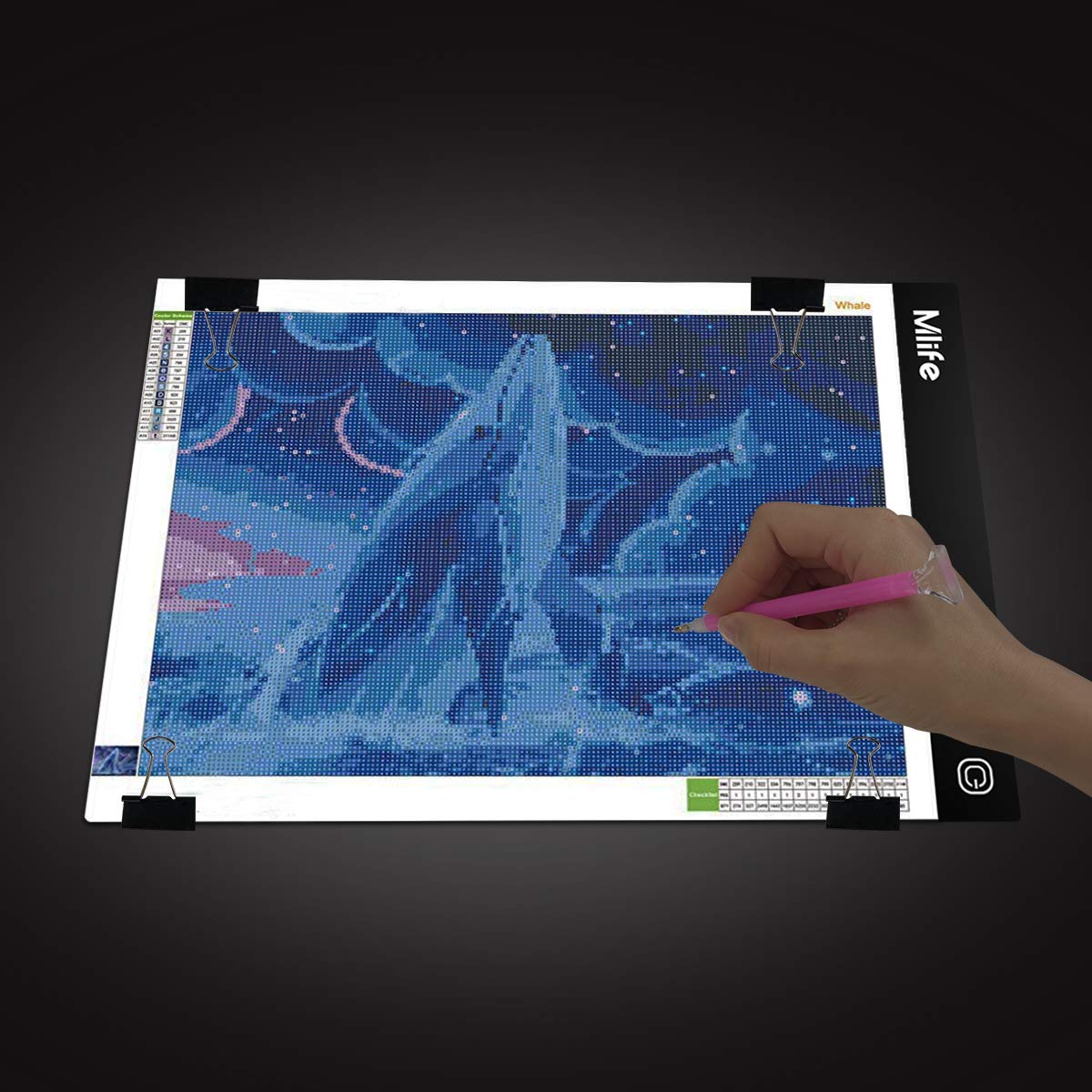 Mlife A4 LED Light Pad - Diamond Art Light Box Tracing Light Board with 3 Brightness, Ideal for Sketching, Animation, Drawing Light Box with 4 Fasten Clips