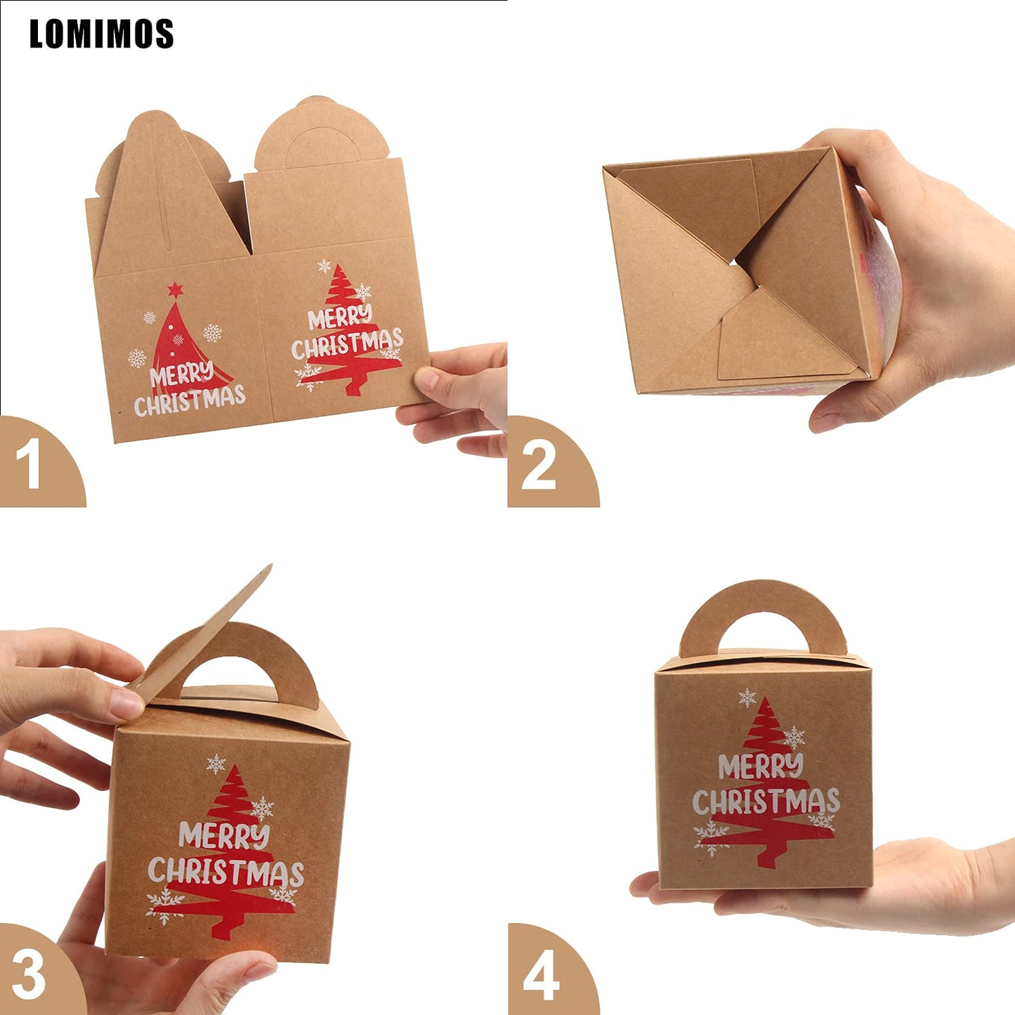LOMIMOS 24PCS Christmas Bakery Boxes,Mini Kraft Cardboard Boxes for Cupcakes Cookies Brownies Donuts Dessert Gift-Giving Packaging