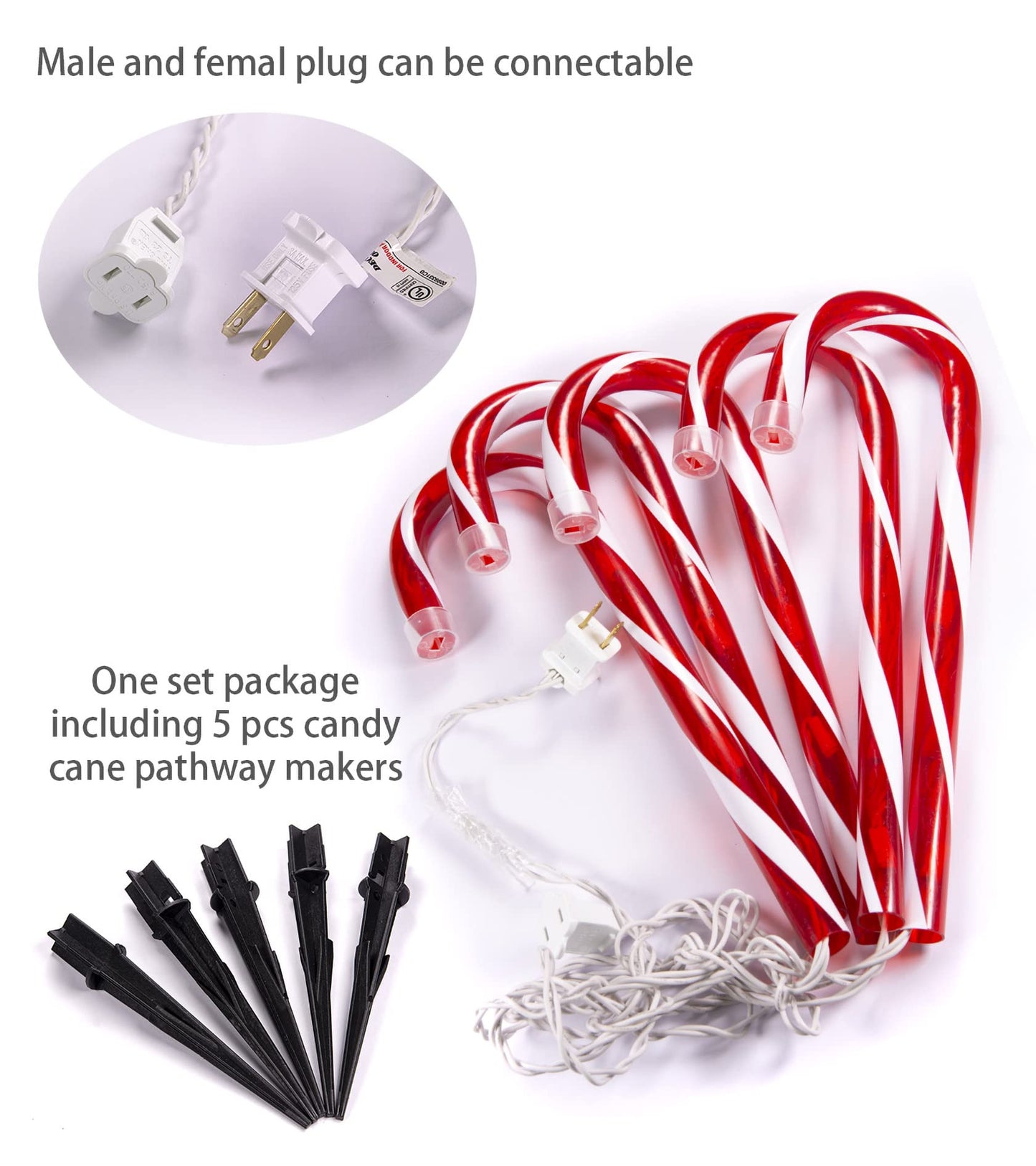 Christmas Candy Cane Lights, 12inch Set of 5 Candy Canes Christmas Pathway Lights Outdoor-TIGOMOOV Candy Cane Christmas Decorations Outdoor for Holidays Lighting up Sidewalk,Yard,