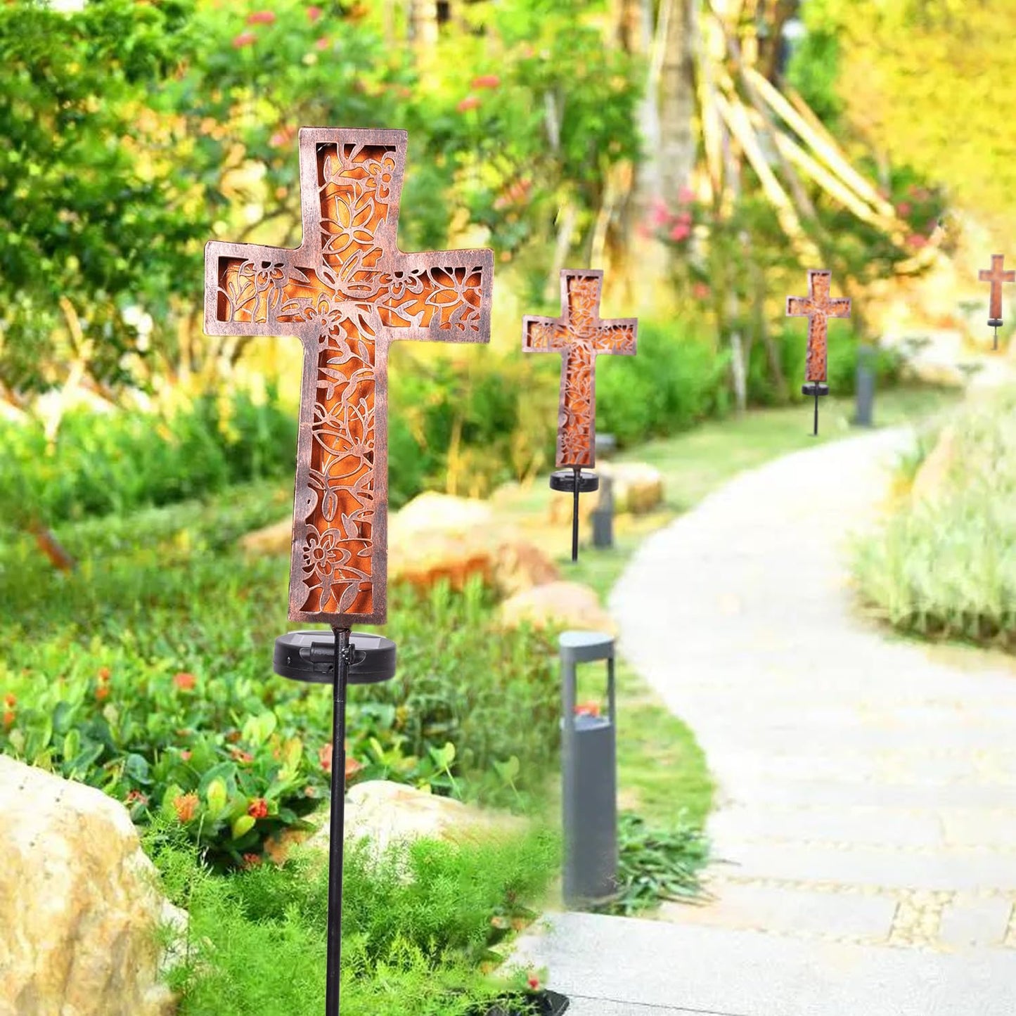Solar Cross Garden Stake Lights 38inch Metal Outdoor Waterproof Memorial Garden Decor 2 Lighting Modes Cemetery Decorations for Grave for Remembrance Gifts & Sympathy Gifts