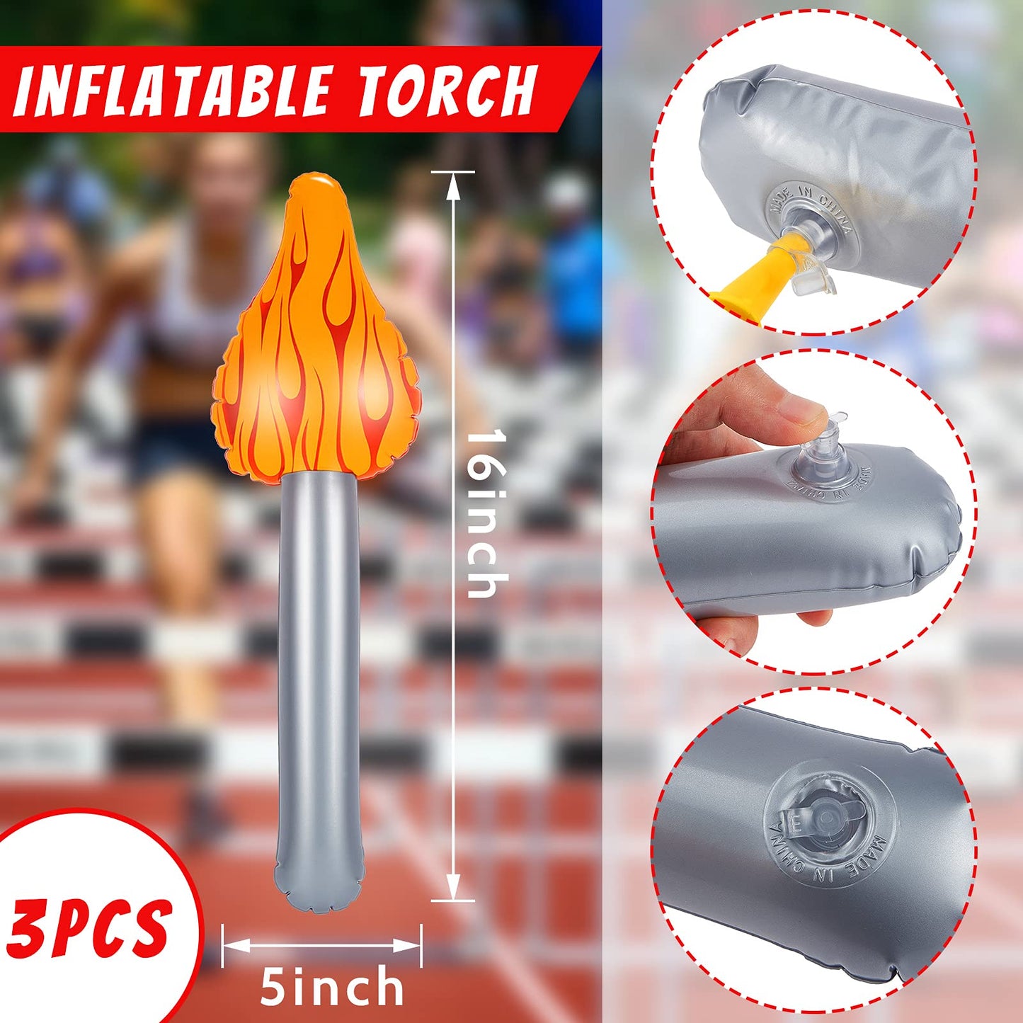 18 Pieces Olympics Party Decorations 15 Pieces Gold Silver Bronze Plastic Medals for Awards 3 Pieces 15 Inch Olympic Torch Prop for Medieval Luau Themed Party Sports Competitions