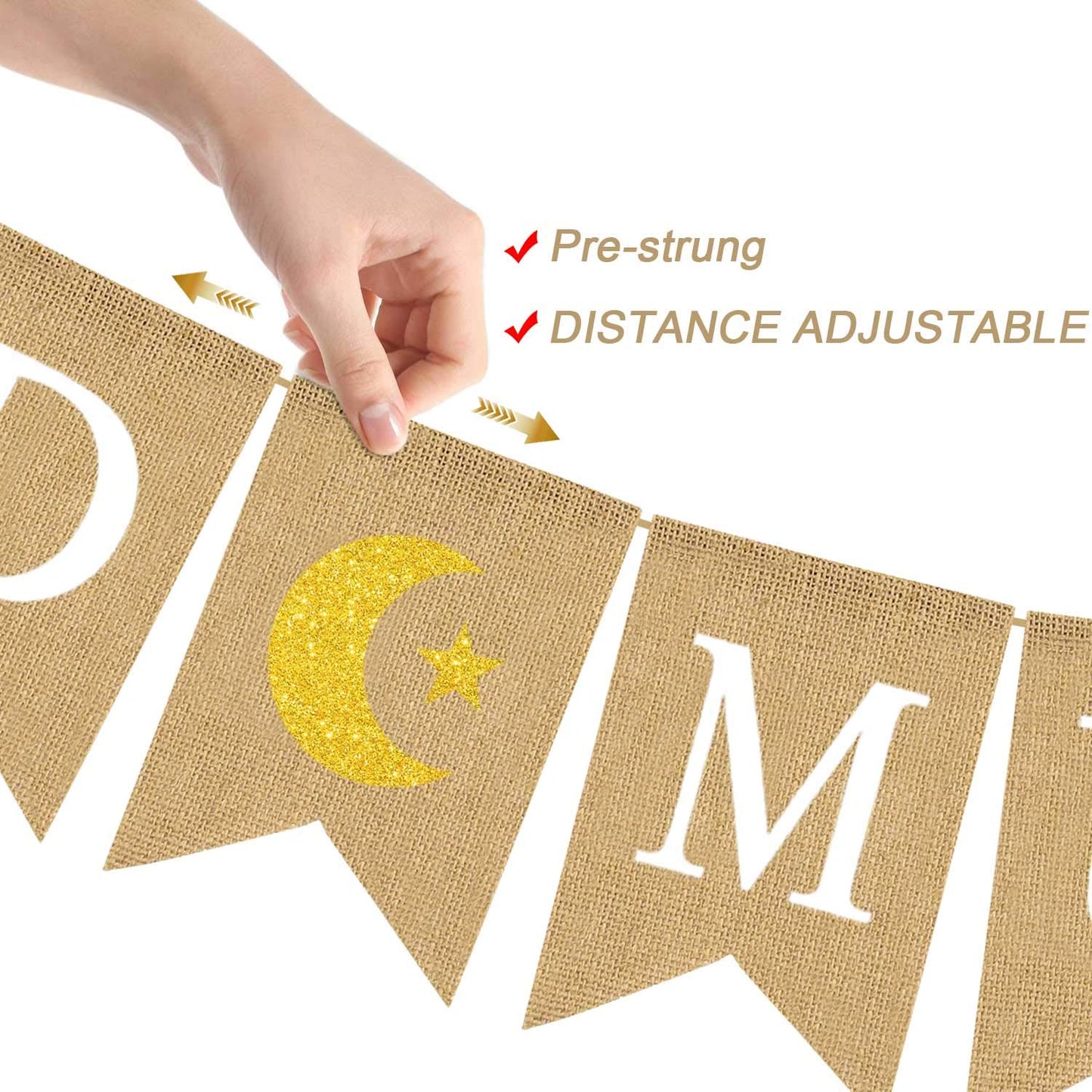 Jute Burlap RAMADAN MUBARAK Banner with Moon and Star Mantel Fireplace Decoration