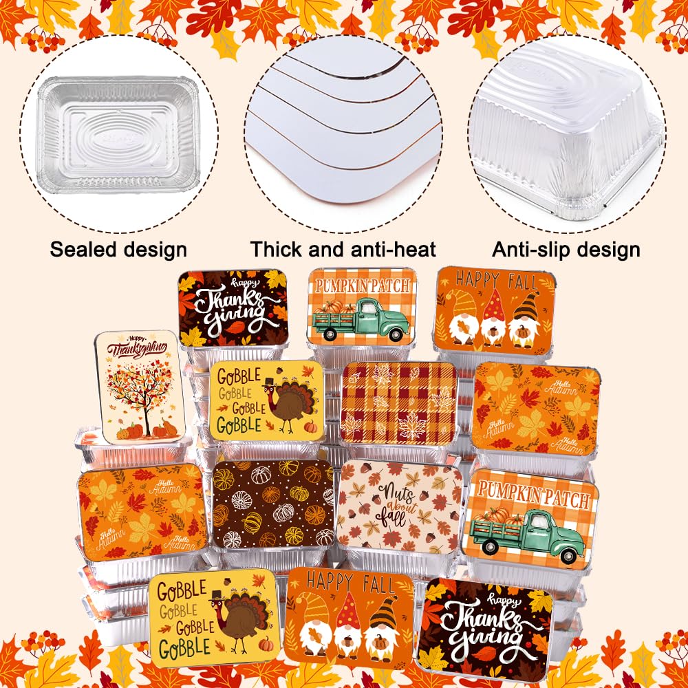 36PCS Thanksgiving Food Containers 9 Styles Fall Foil storage Containers with Lids Aluminum Disposable Leftover Cookie Tin Pans for Holiday Gift Giving Party Supplies