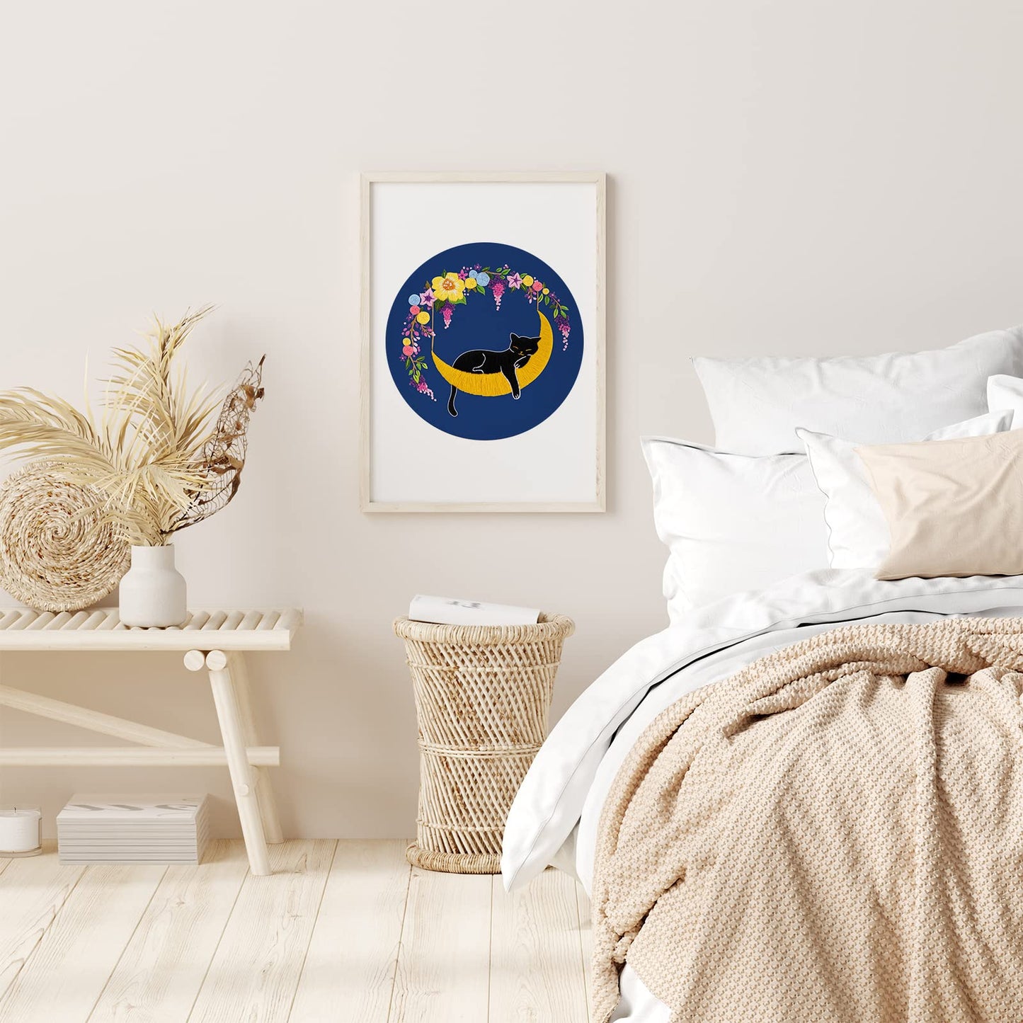 Louise Maelys Cat Moon Embroidery kit for Beginners,Cross Stitch Kits for Adult Including Cloth,Hoop, Color Threads,Needles and Instruction