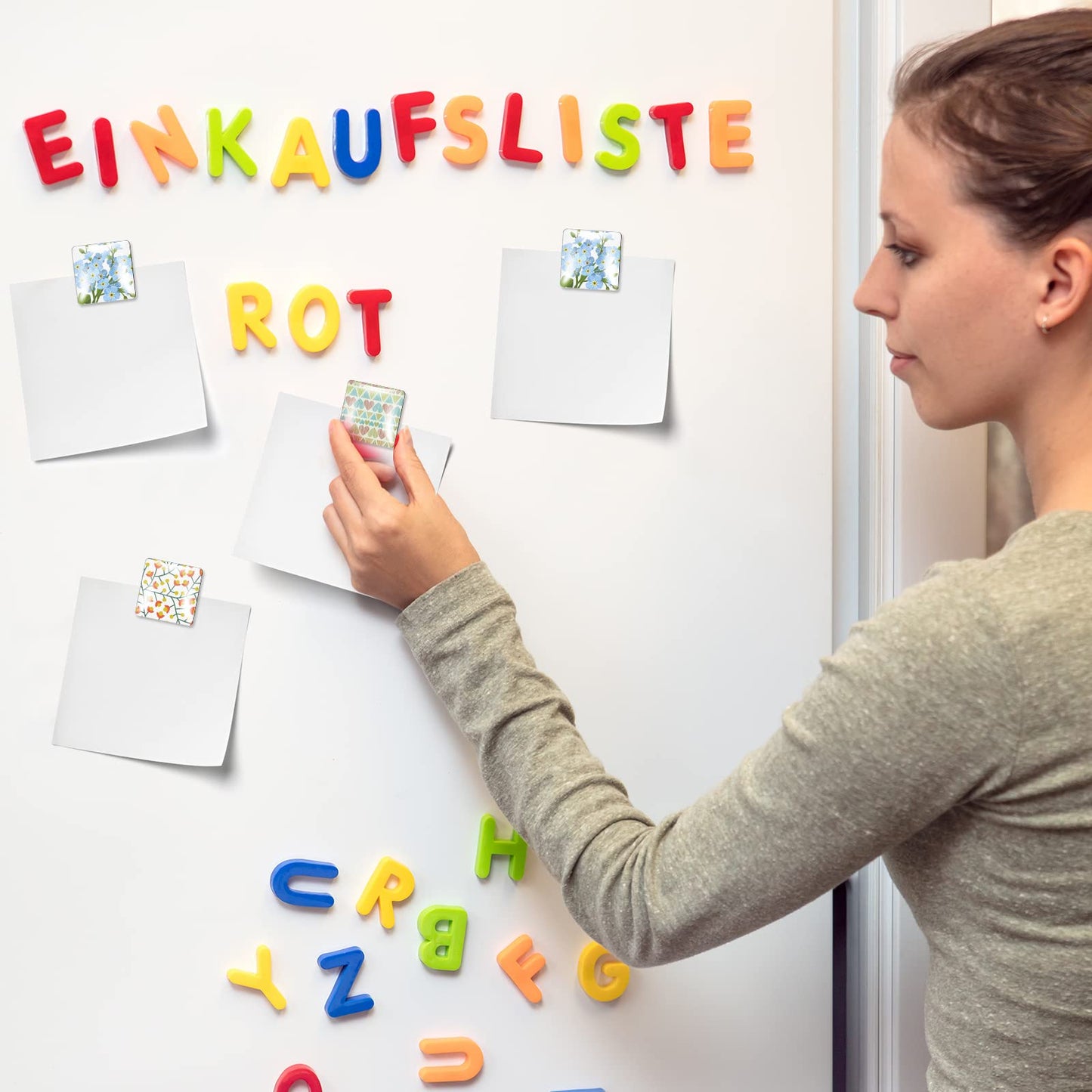 72 Pieces Craft Magnets Glass Ceramic Ferrite Magnet with Adhesive Backing and Transparent Clear Glass Cabochons for DIY Craft Fridge Refrigerator Magnets Pendants(Square,1.2 Inch)