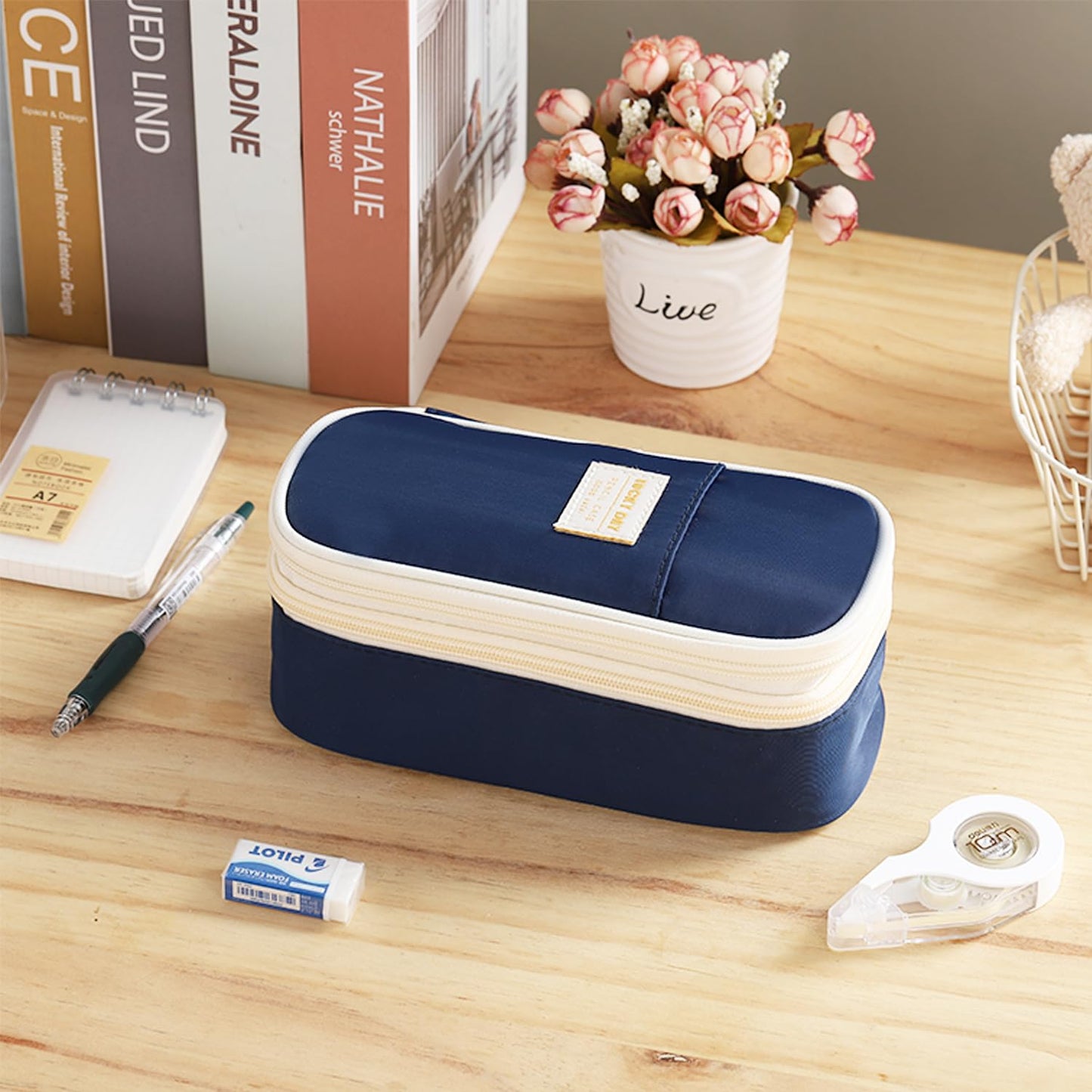 Dugio Big Pencil Case Large Capacity Pencil Bag with Zipper Pencil Pouch for Boys Girls Kids Adults Stationery Pencil Pen Case Organizer for School Office Blue