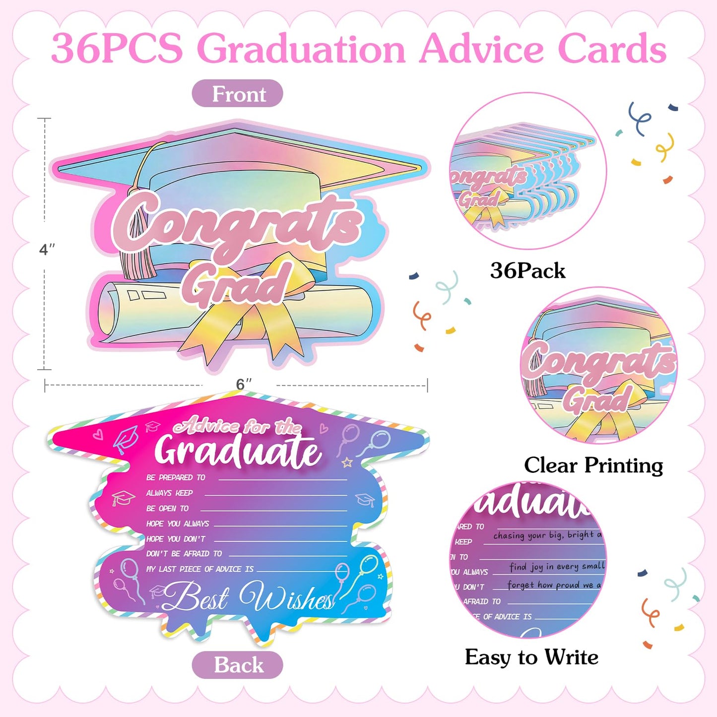 FaCraft Graduation Advice Cards for Graduate-36PCS Class of 2026 College High School Senior School University Grad Graduation Game Activity Grad Party Favor Supplies Decorations-Best Wishes & Advice