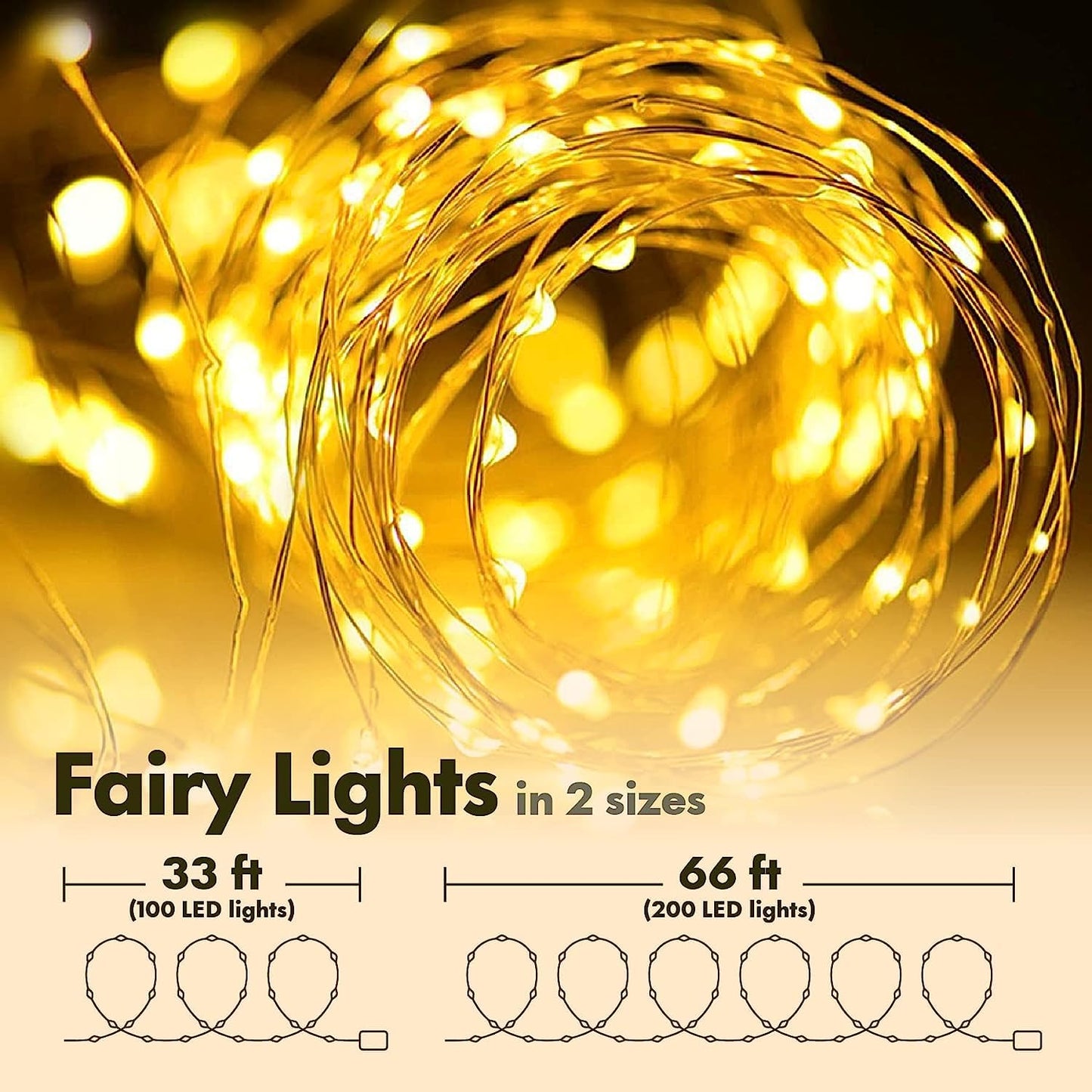 Twinkle Star 33FT 100 LED Silver Wire String Lights Fairy String Lights Battery Operated LED String Lights for Christmas Wedding Party Home Holiday Decoration, Warm White 2 Pack