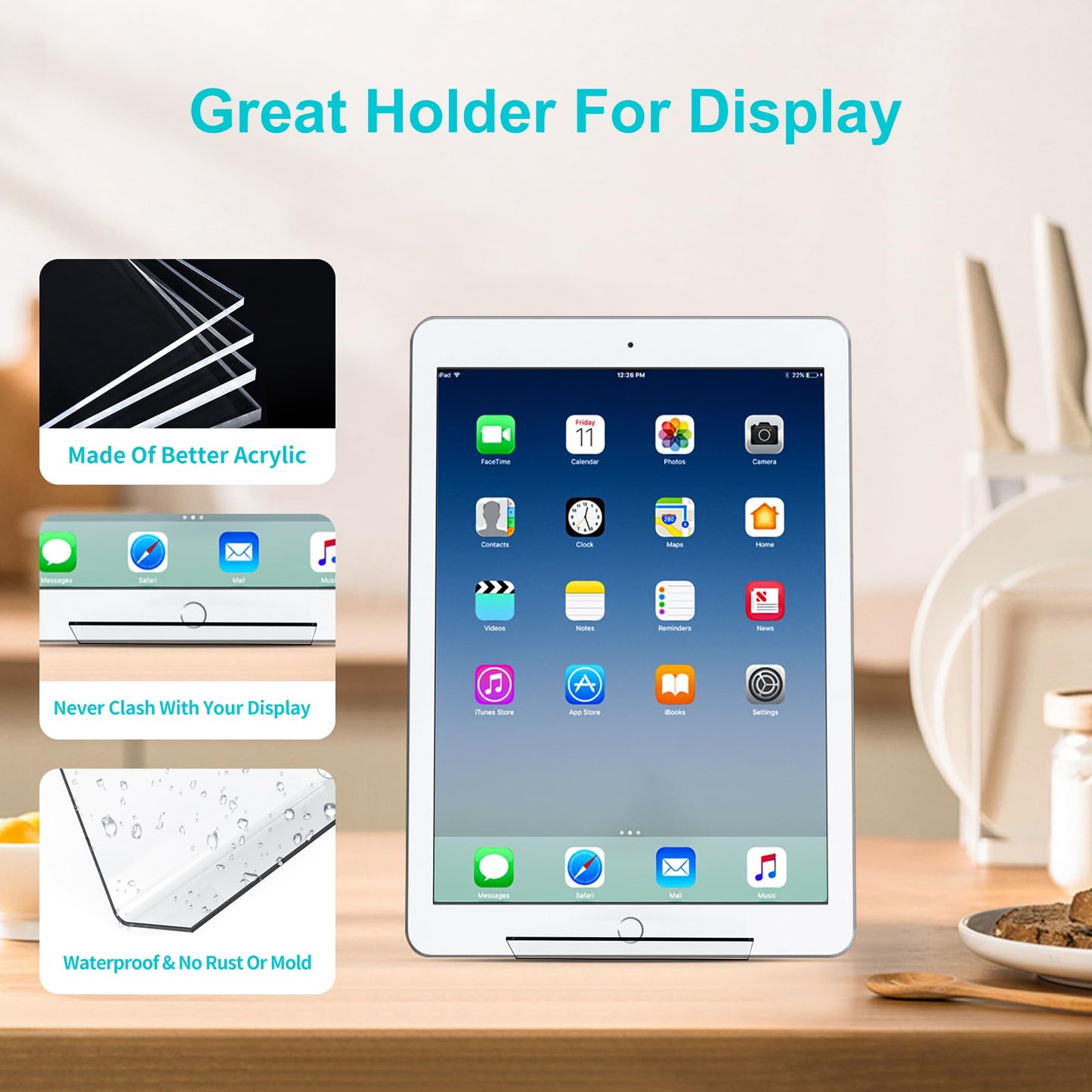 Boloyo Acrylic Book Stand Without Ledge,6 Inch 4PC Clear Acrylic Display Easel Transparent Display Stand Holder Tablet Holder for Displaying Pictures,Books,Artworks, CDs