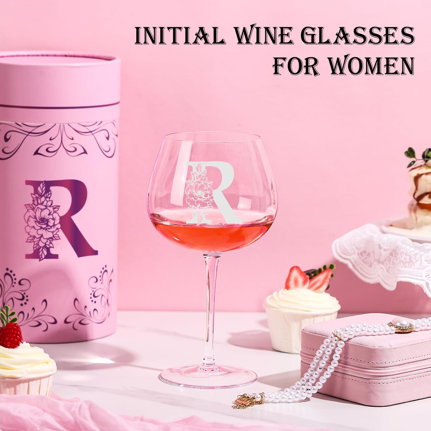 Physkoa Personalized Initial Wine Glass for Women - 20 oz Stemmed Monogrammed Glass, Customized Engraved Gift for Mom, Wife, Friend, Her - Birthday, Mother’s Day, Wine Lover Gift