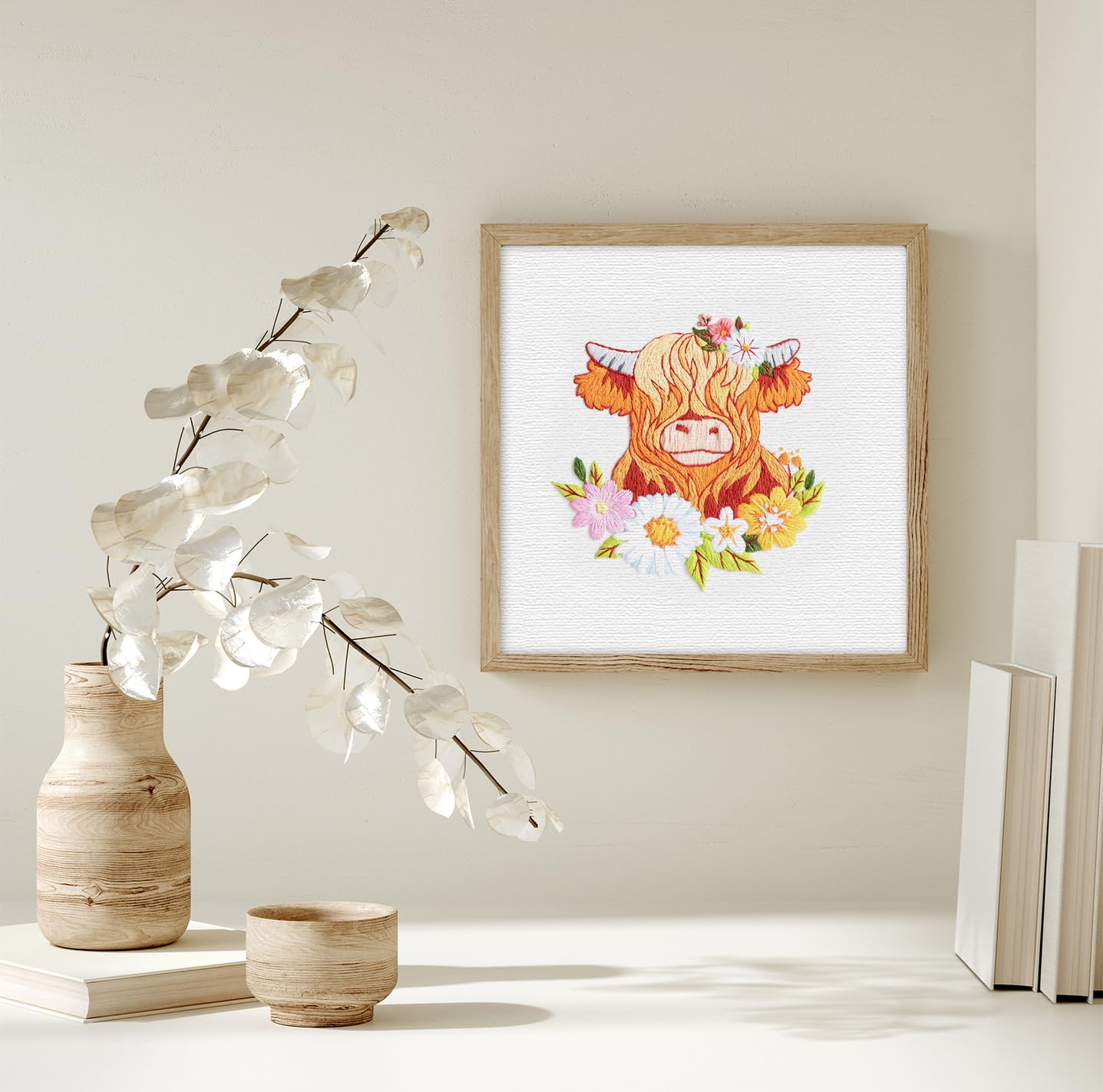 Louise Maelys Highland Cow Embroidery Kits for Beginners,Cross Stitch Kit for Adults,DIY Needlepoint for Starters Including Cloth Hoop Needles Instruction and Threads