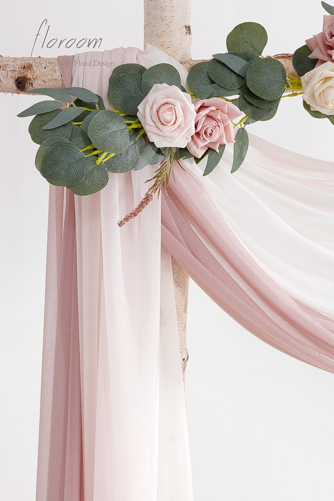 Wedding Arch Draping Fabric 3 Panels 20Ft Chiffon Fabric Drapes Arbor Drapery Wedding Ceremony Reception Swag Decorations (Dusty Rose +Blush +White)