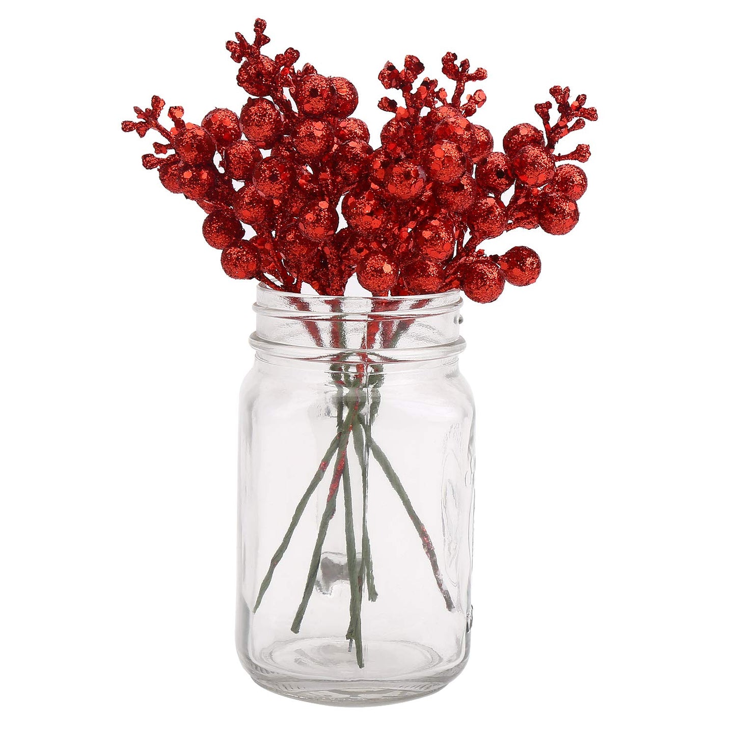 DIYASY Artificial Red Berry Stems,20 Pcs 7.8 Inch Glitter Christmas Tree Picks for Christmas Tree Ornaments,DIY Xmas Wreath, Holiday and Home Decoration