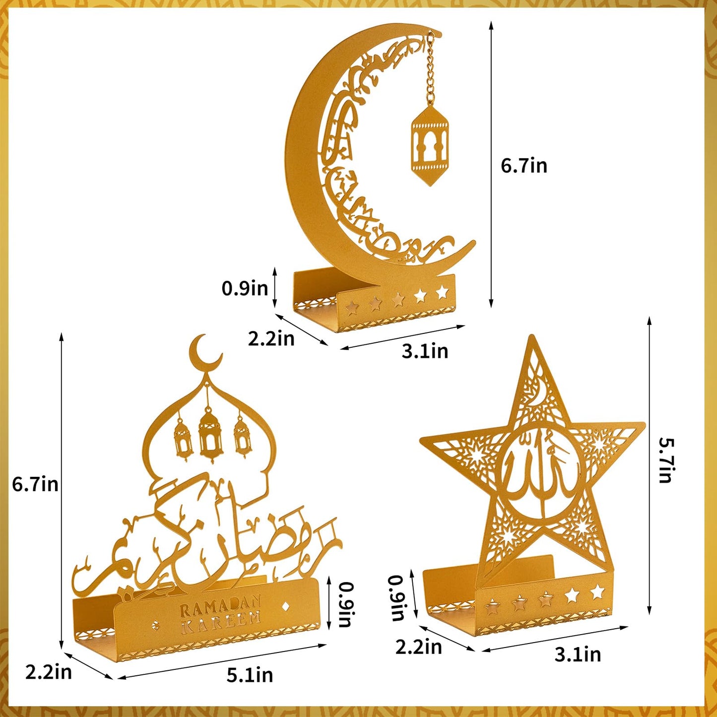 Ramadan Decorations for Home 2026 Eid Mubarak Metal Kareem Signs Islamic Muslim Mosque Arabic Stand Gold Allah Indoor Table Top Centerpiece Decor Gifts