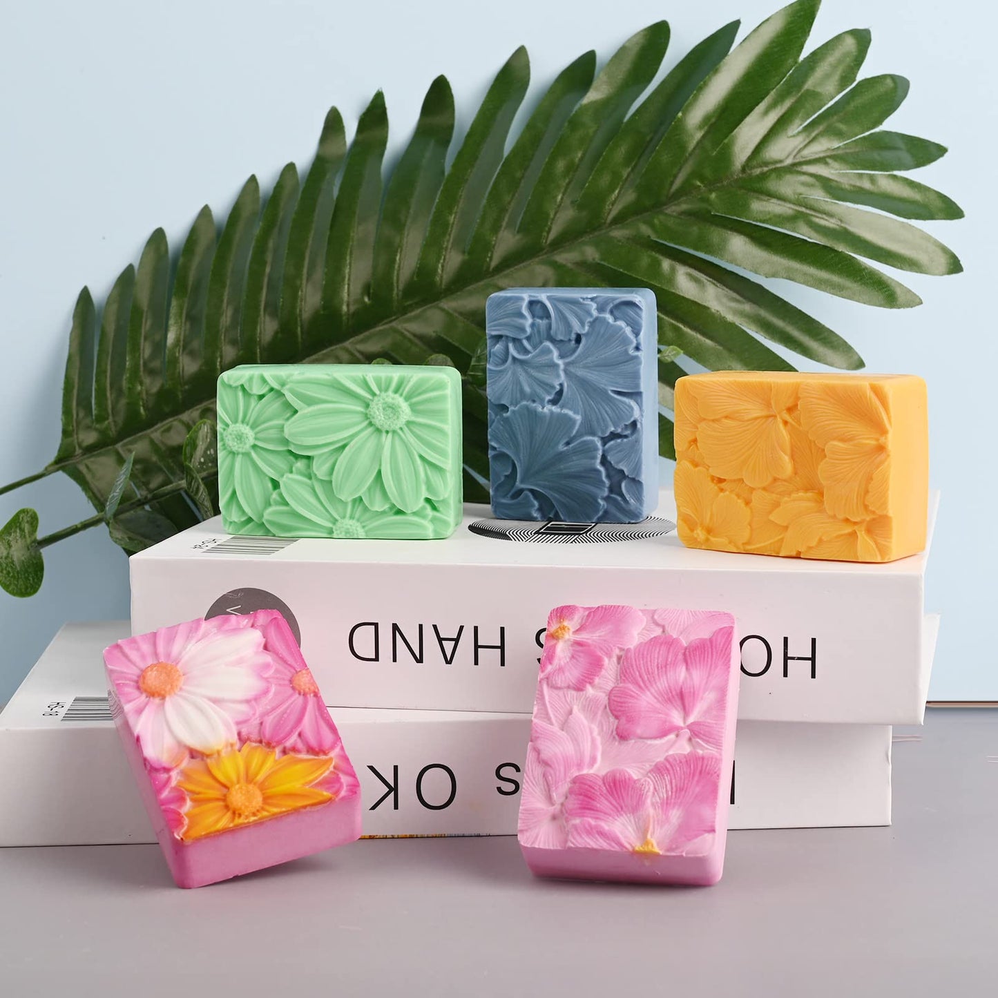 Moukiween Flower Soap Molds Silicone-2PCS 4 Cavities Rectangle Soap Mold 3oz,Flower Shapes Silicone Molds for Soap Bath Bombs Shower Steamer Lotion Bars