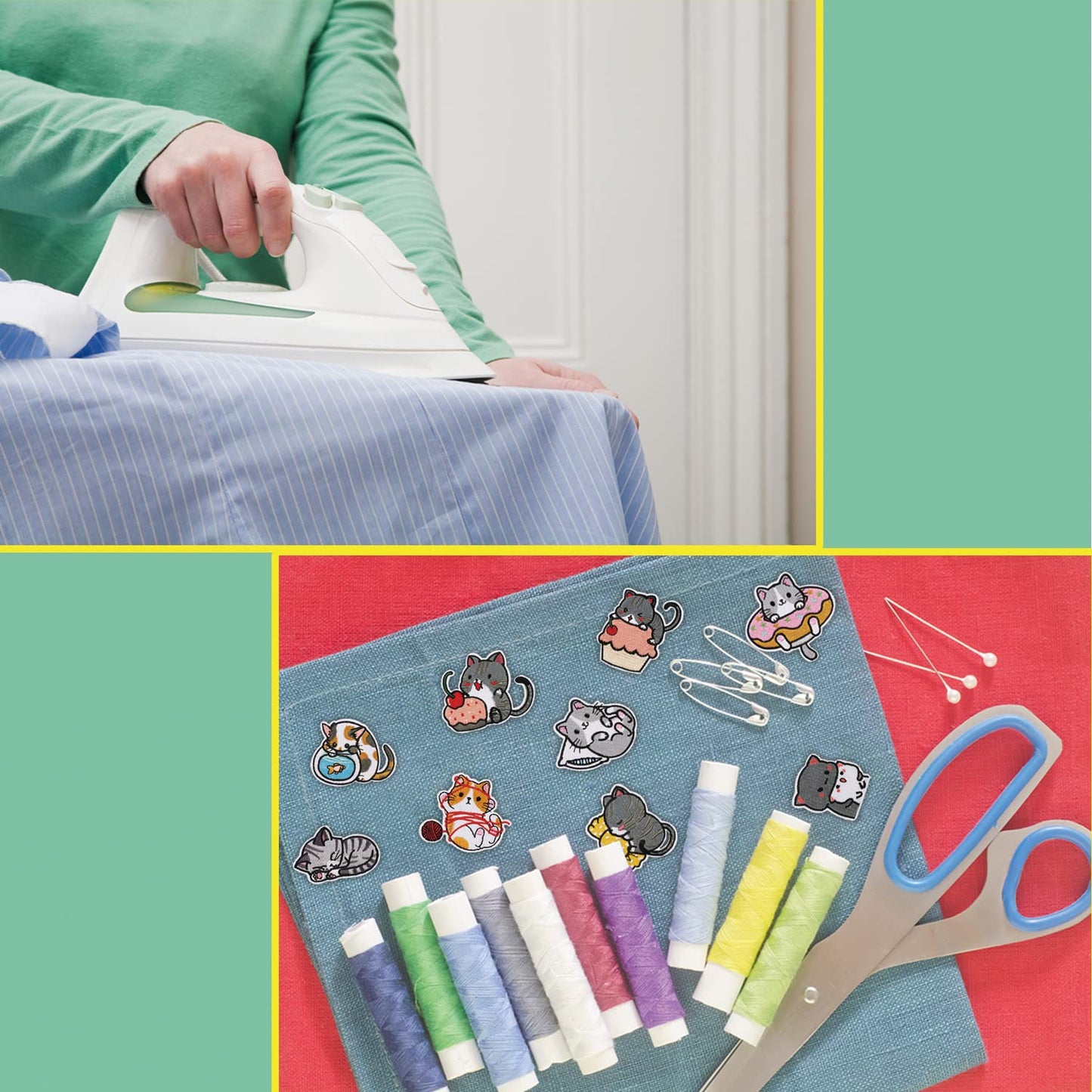 18Pcs Cute Cat Patches for Clothing, Iron on/Sew on Cat Applique, Iron Patches for Dresses Jeans Hats Shoes Shirts Jackets Backpacks