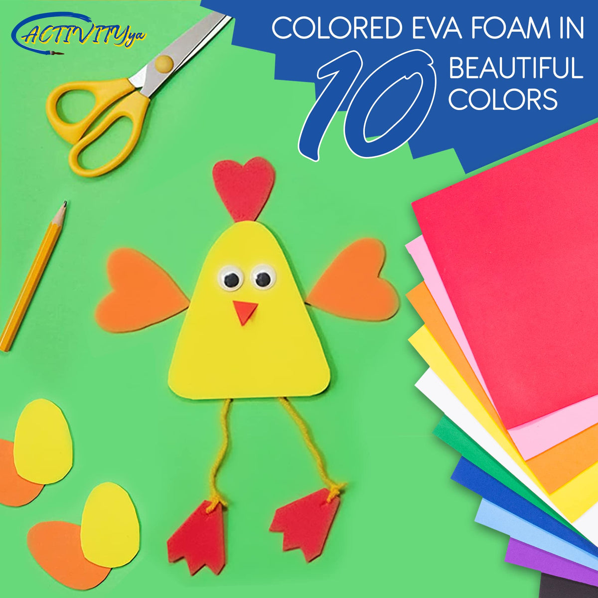 Green EVA Foam Sheets, 9 x 12 Inch, 2mm Thick Handicraft Foam Paper for Arts and Crafts, by ACTIVITYya - 10 Sheets