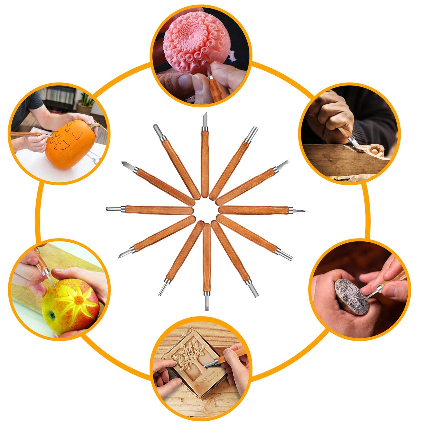 Wood Carving Tools, Adevena 12 Set SK2 Carbon Steel Sculpting Knife Kit for Beginners & Professions