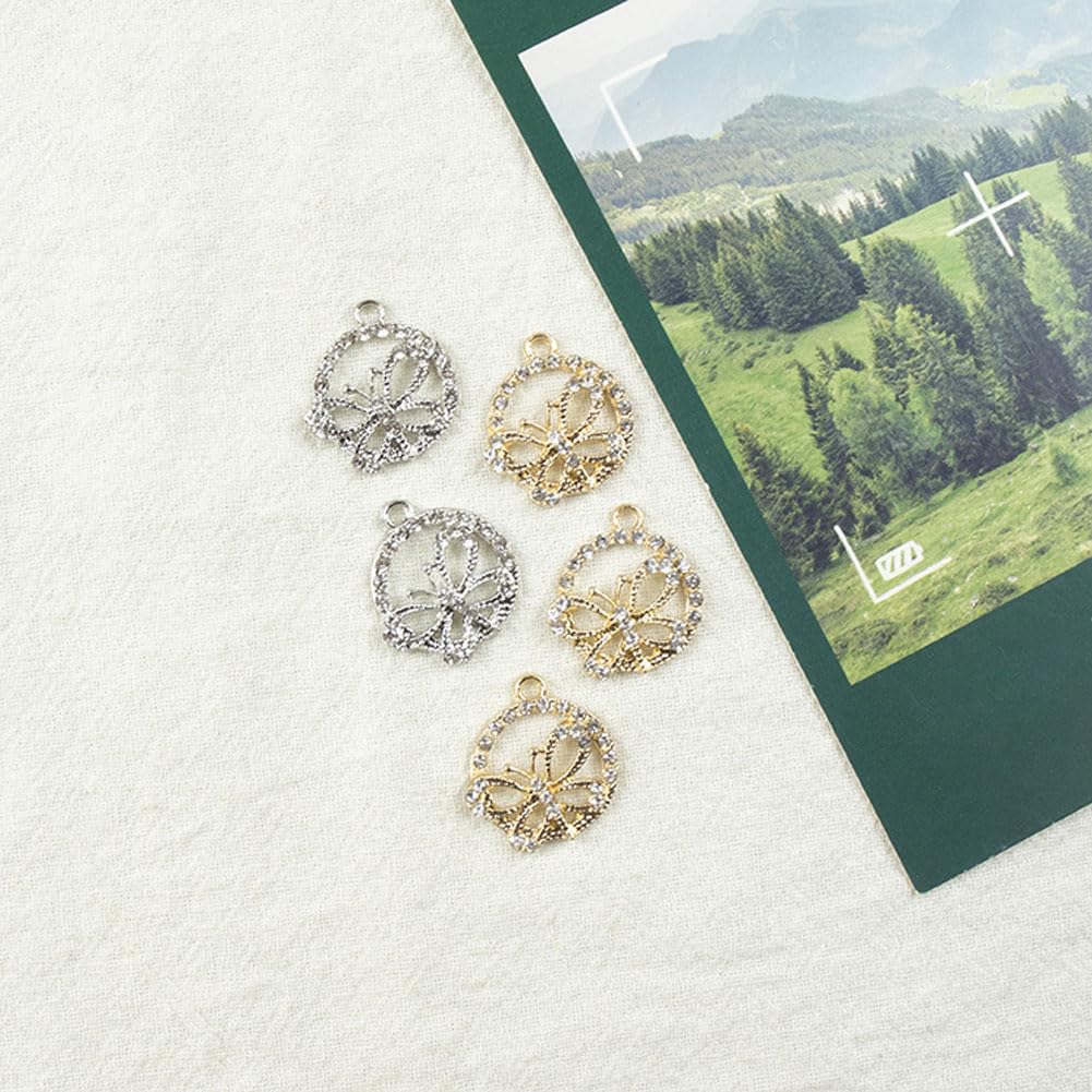 Yukfhgt Retro Hollowed Out Circle Butterfly Charms 30 Pcs Alloy Butterfly Charms Pendant for Jewelry Necklace Bracelet Earring Crafting Accessory (Gold)