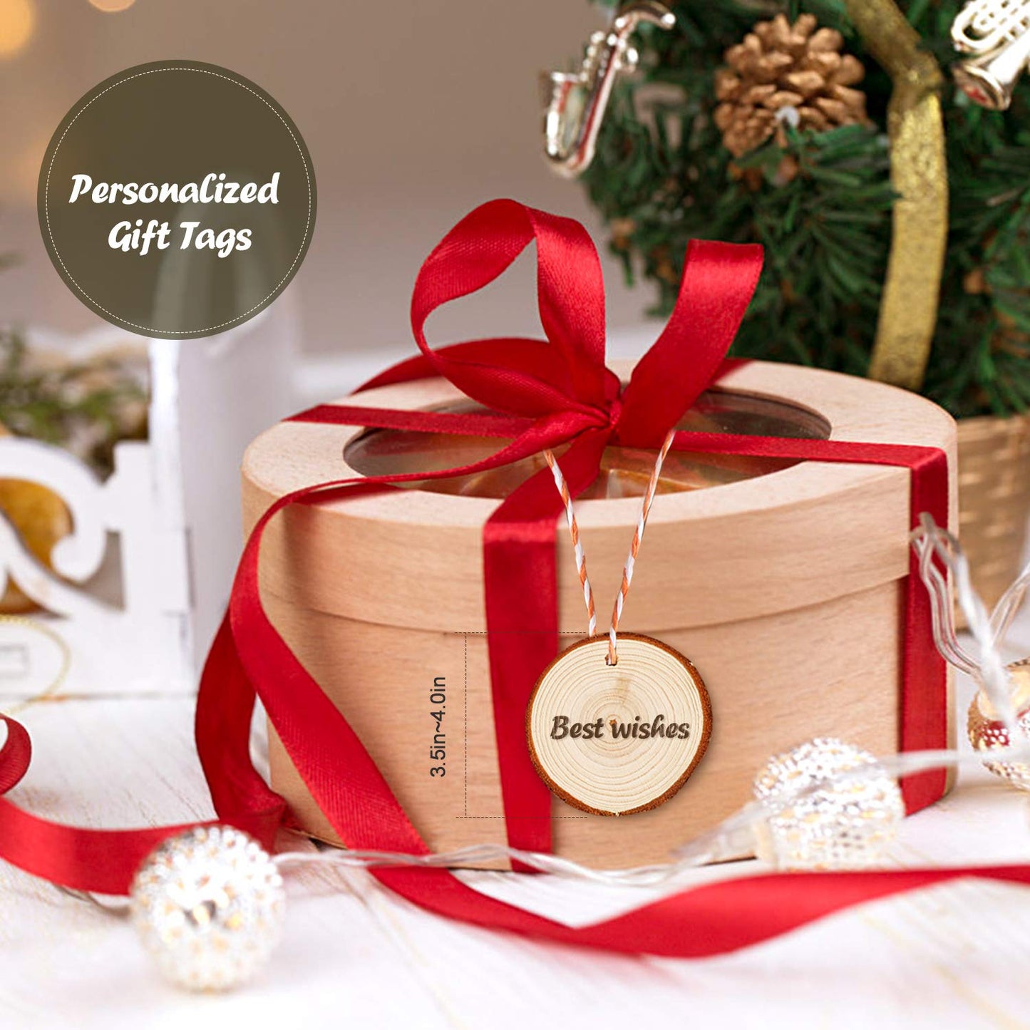 Natural Wood Slices - 30 Pcs 3.5-4 inches Craft Unfinished Wood kit Predrilled with Hole Wooden Circles for Arts Wood Slices Christmas Ornaments DIY Crafts