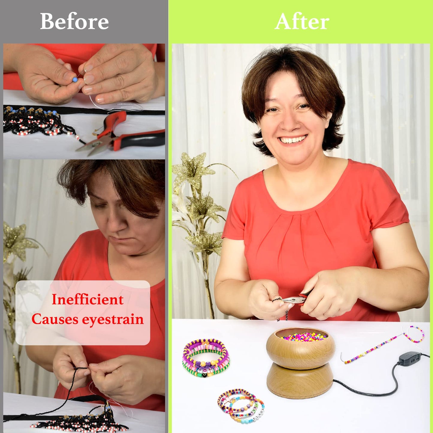 Electric Bead Spinner - Clay Bead Spinner with 2PC Beading Needles and Seed Beads, Waist Beads Kit, Bead Spinner for Jewelry Making, Electric | Speed Adjustment Beading Tools (Original)