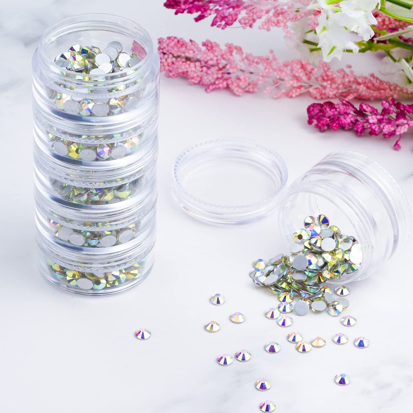 Fengek 6 Sets 6 Layer Stackable Plastic Containers, 10G/10ML Clear Cosmetic Storage Box Round Organizer Jars for Beads, Buttons, Small Jewelry Findings