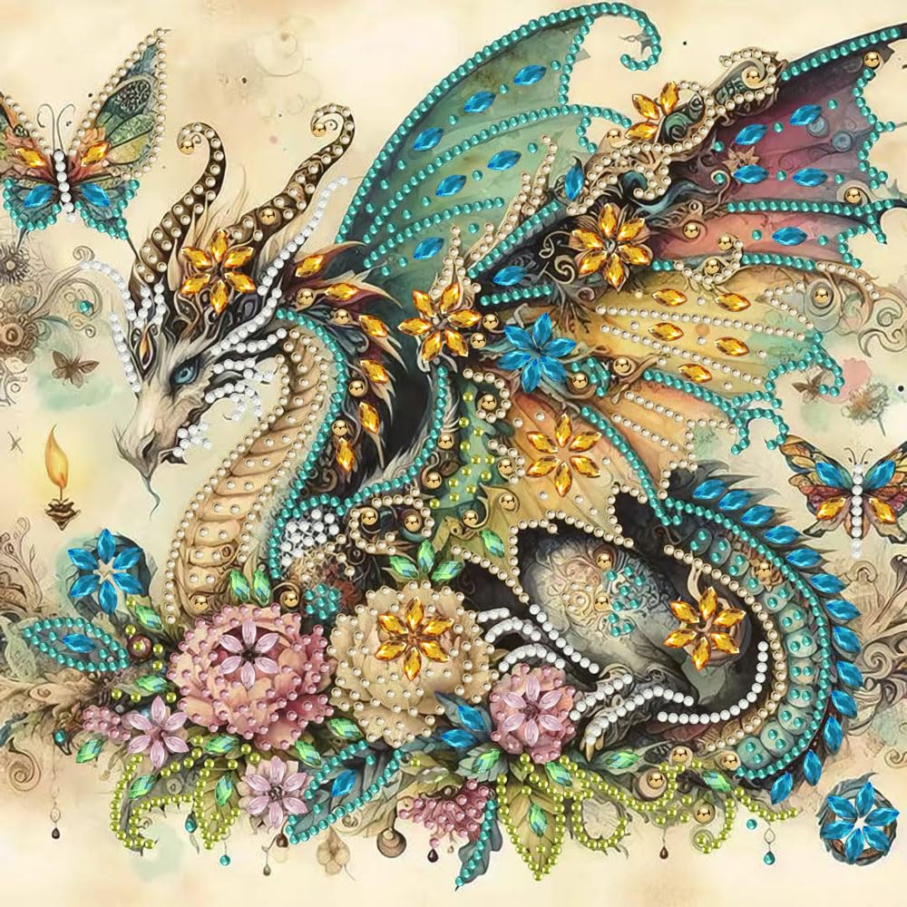 ZQEATRY Dragon Special Shape Diamond Art Kits for Adults,5D Diamond Painting Kits for Beginner,DIY Diamond Crystal Rhinestones Gem Art Kits for Home Wall Decor 11.8 X 11.8inch