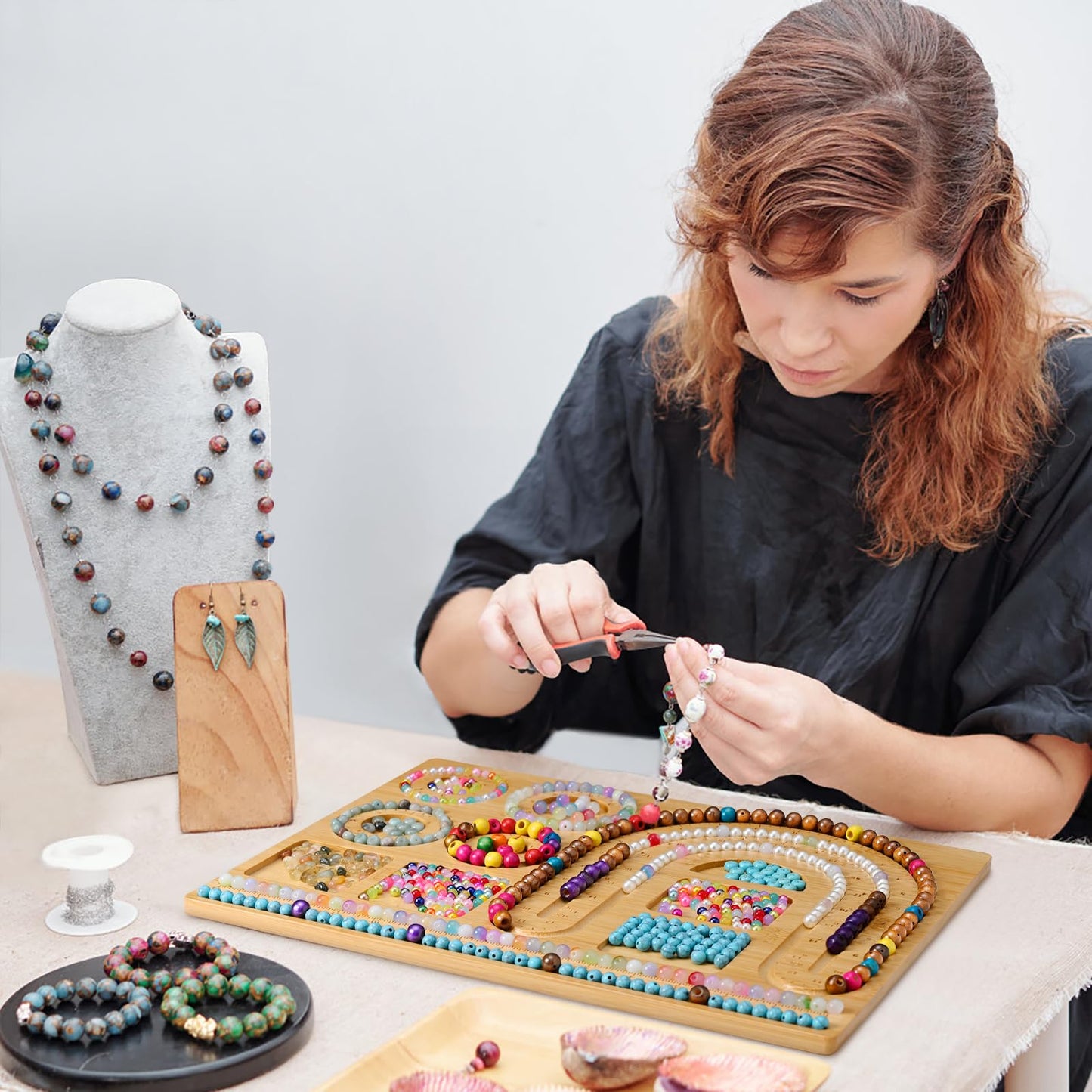 Bead Boards for Jewelry Making, Combi Bamboo Beading Board for Jewelry Bracelet Making, Beading Trays Jewelry Design Mats for Necklace, Bracelet, DIY Design