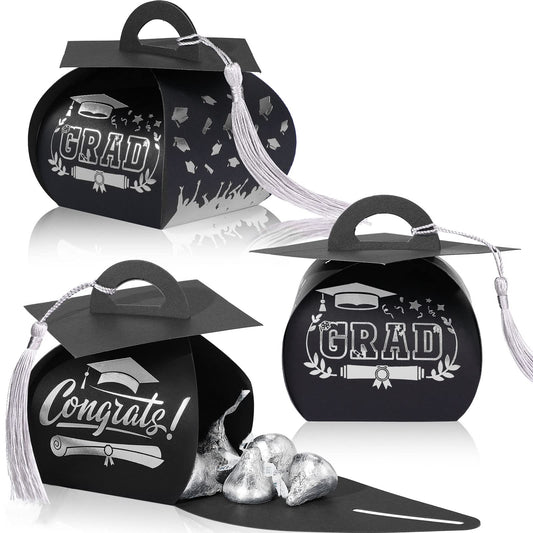 TaoBary 30 Pcs Graduation Cap Gift Boxes Graduation Decorations Class of 2026 Candy Box with Tassel for 2026 Grad Party Favors Supplies(Silver)