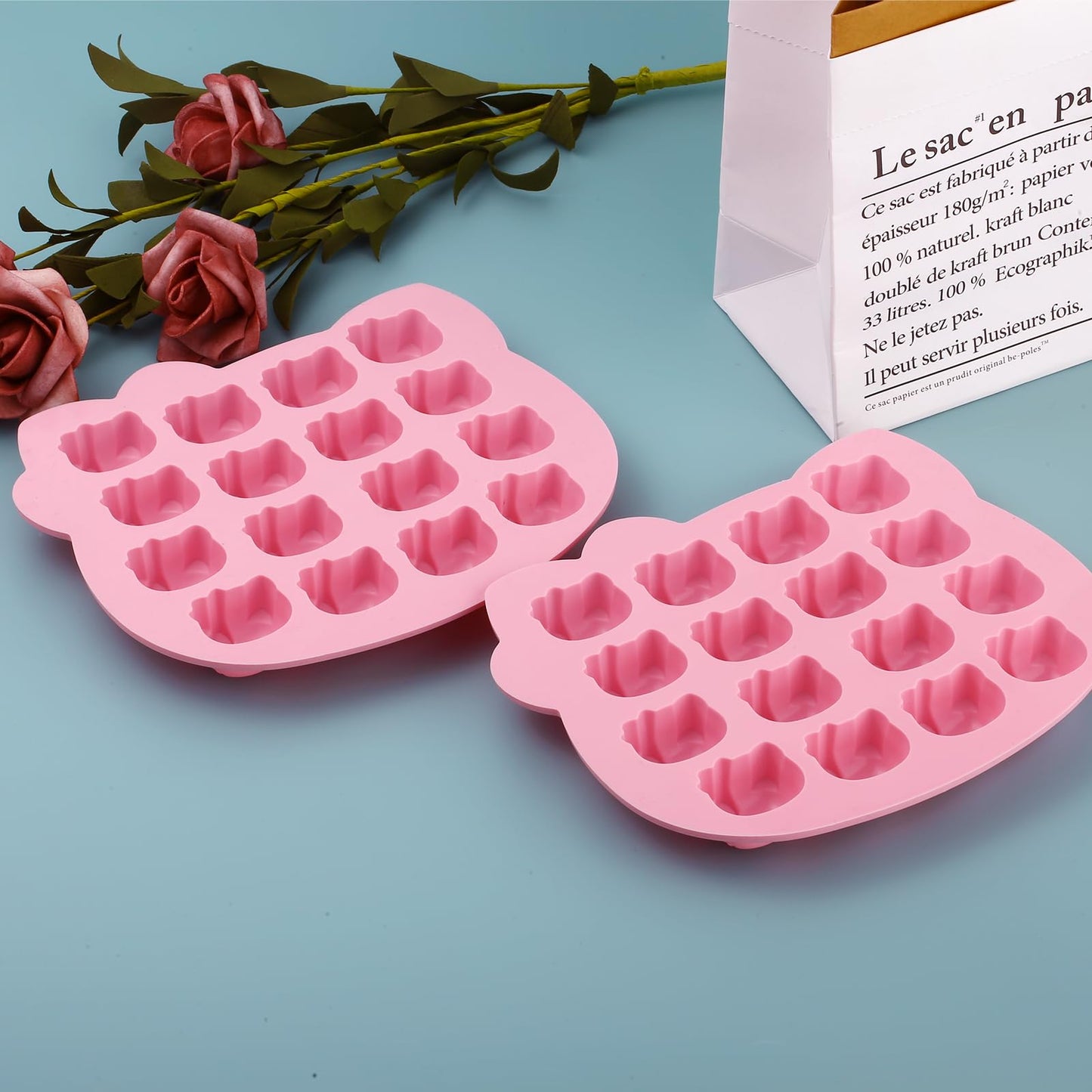 ICNYEKl Cute Kitten Chocolate Silicone Mold, Silicone Candy Molds 16 Cavity, Cat Ice Cube Tray for Baking, Cupcake Topper, Pudding, Butter, Gelatin, Jelly, Bath Bomb, Candle, Plaster, Resin, Clay