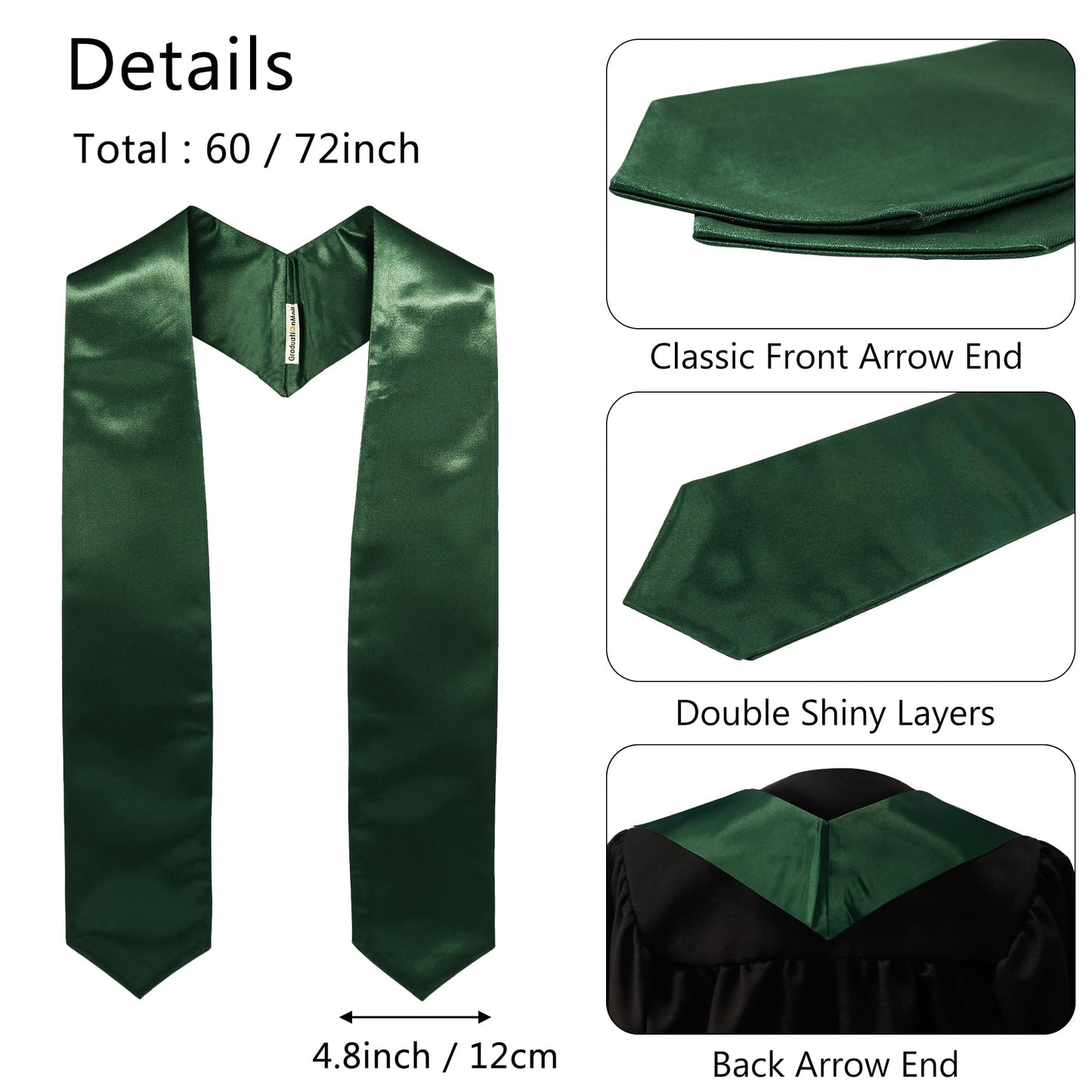 GraduationMall Unisex Adult Plain Graduation Stole 60" Forest Green