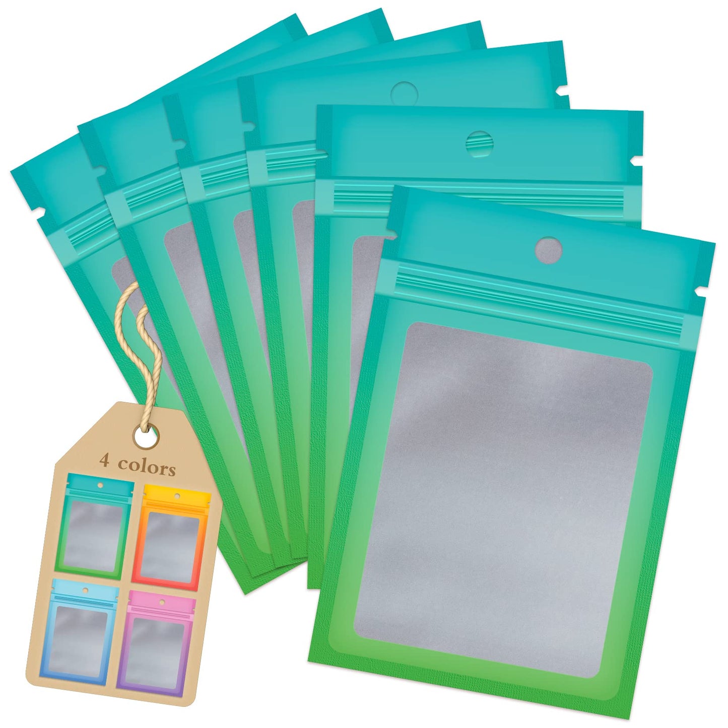 Funfery 100 Pack Smell Proof Resealable Bags for Food Storage,Cute Mylar Clear Bags for Small Business Foil Pouch Zipper Packaging Bag for Sample Jewelry Eyelash Gloss(Blue Green,2.7X3.9in)