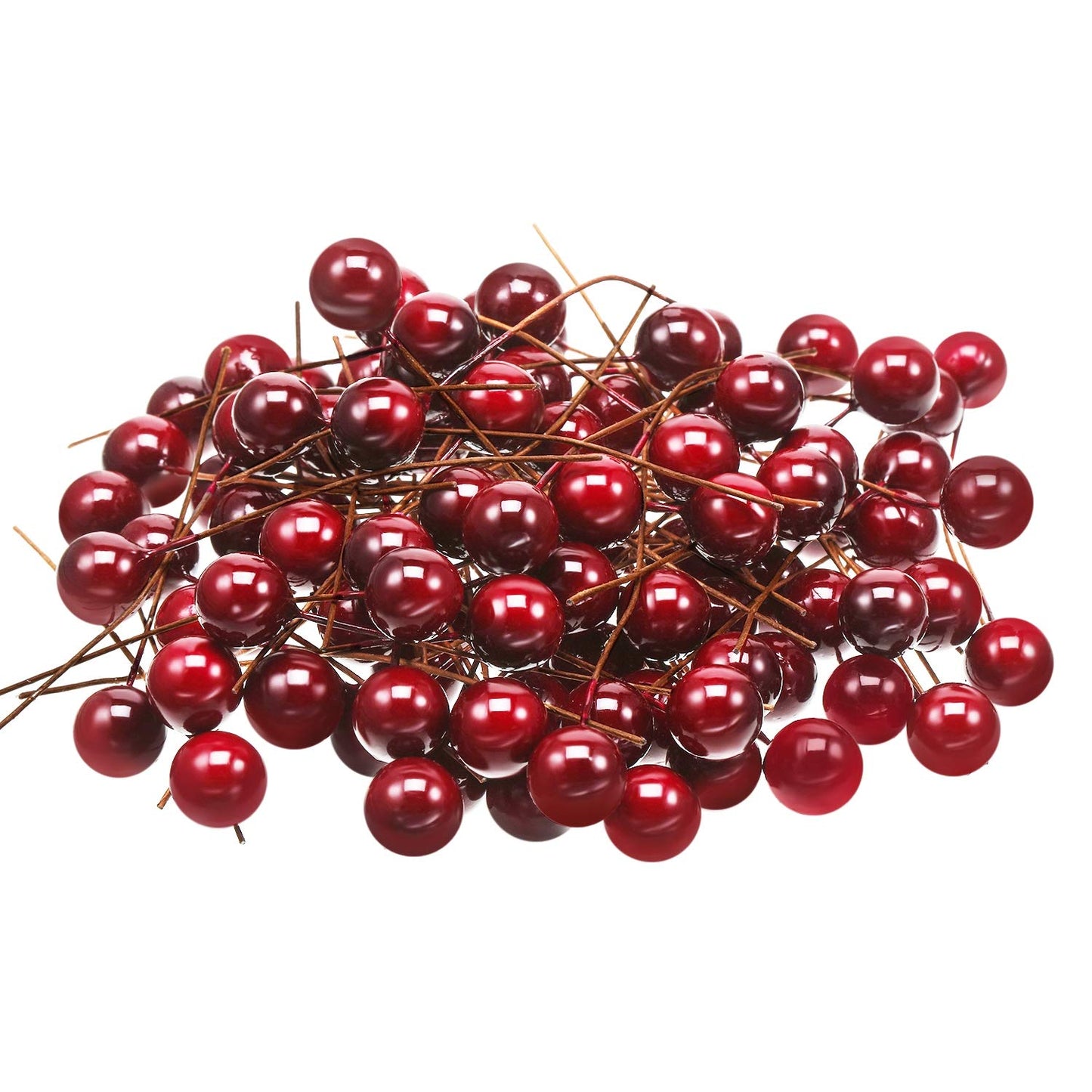 BBTO 100 Pack Artificial Holly Berries Mini 10 mm Christmas Fake Berries Stems Crafts Faux on Wire for Christmas Tree Decoration Flower Branches Ornament Wreath DIY Winter Home(Wine Red)