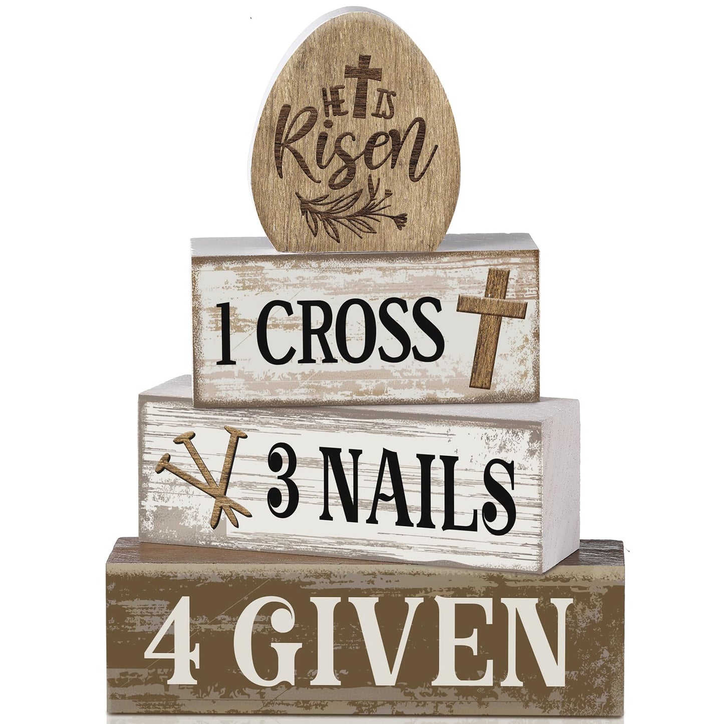 4 Pcs Easter Table Decoration Easter Gifts He Is Risen Tiered Tray Decor Christian Gifts Wooden Eggs Basket Stuffers Centerpieces for Holy Week Home Kitchen Party Decorations