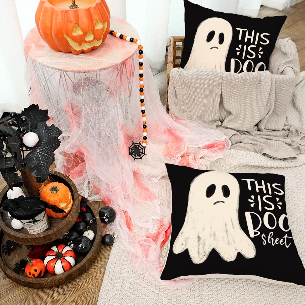 Halloween Pillow Cover 20X20 Setof 2,Ghost Funny Halloween Saying Decoration Holiday Farmhouse Pillow Case Decor for Home Sofa Couch Indoor Outdoor AA188-20-2