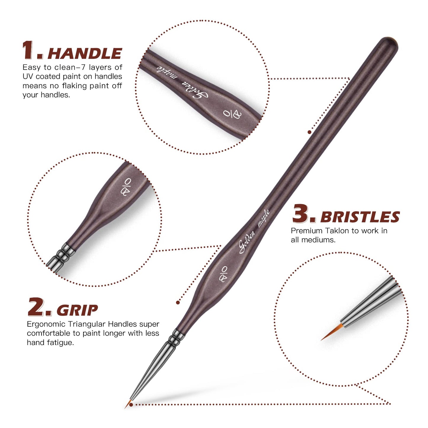 Golden Maple Miniature Paint Brushes, 15PC Small Paint Brushes Micro Model Detail Paint Brush Set, Fine Detailing for Acrylic, Oil, Watercolors & Paint by Number, Figurine (Brown)