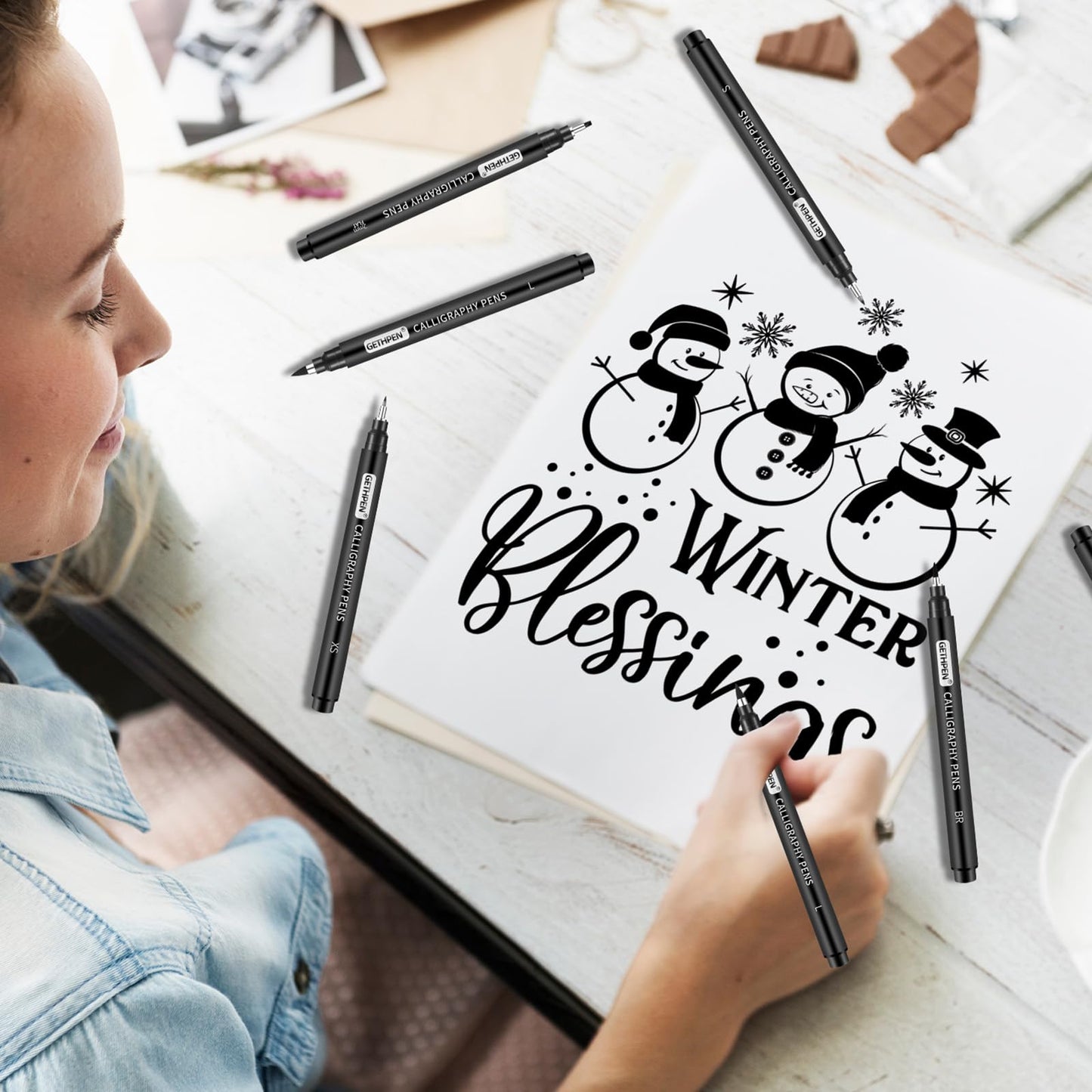 GETHPEN 10-Size Calligraphy Pen – Brush Pens Calligraphy Set Hand Lettering Pen for Beginners Art Drawing & Greeting Cards – Calligraphy Pens Black Archival Ink Pens Kit for Sketching, Scrapbooking