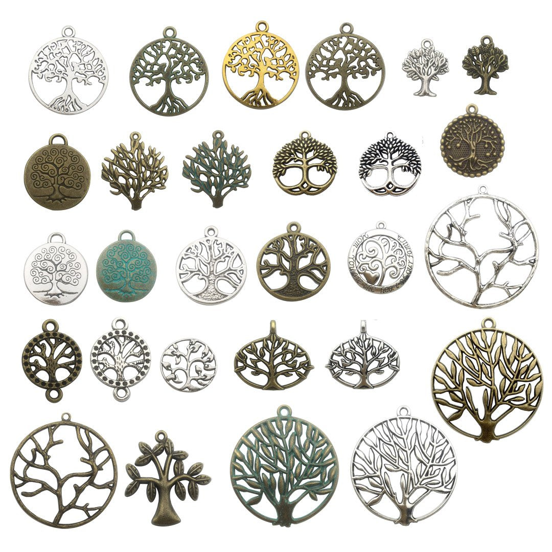 100g Craft Supplies Mixed Tree of Life Pendants Beads Charms Pendants for Crafting, Jewelry Findings Making Accessory for DIY Necklace Bracelet (M075)