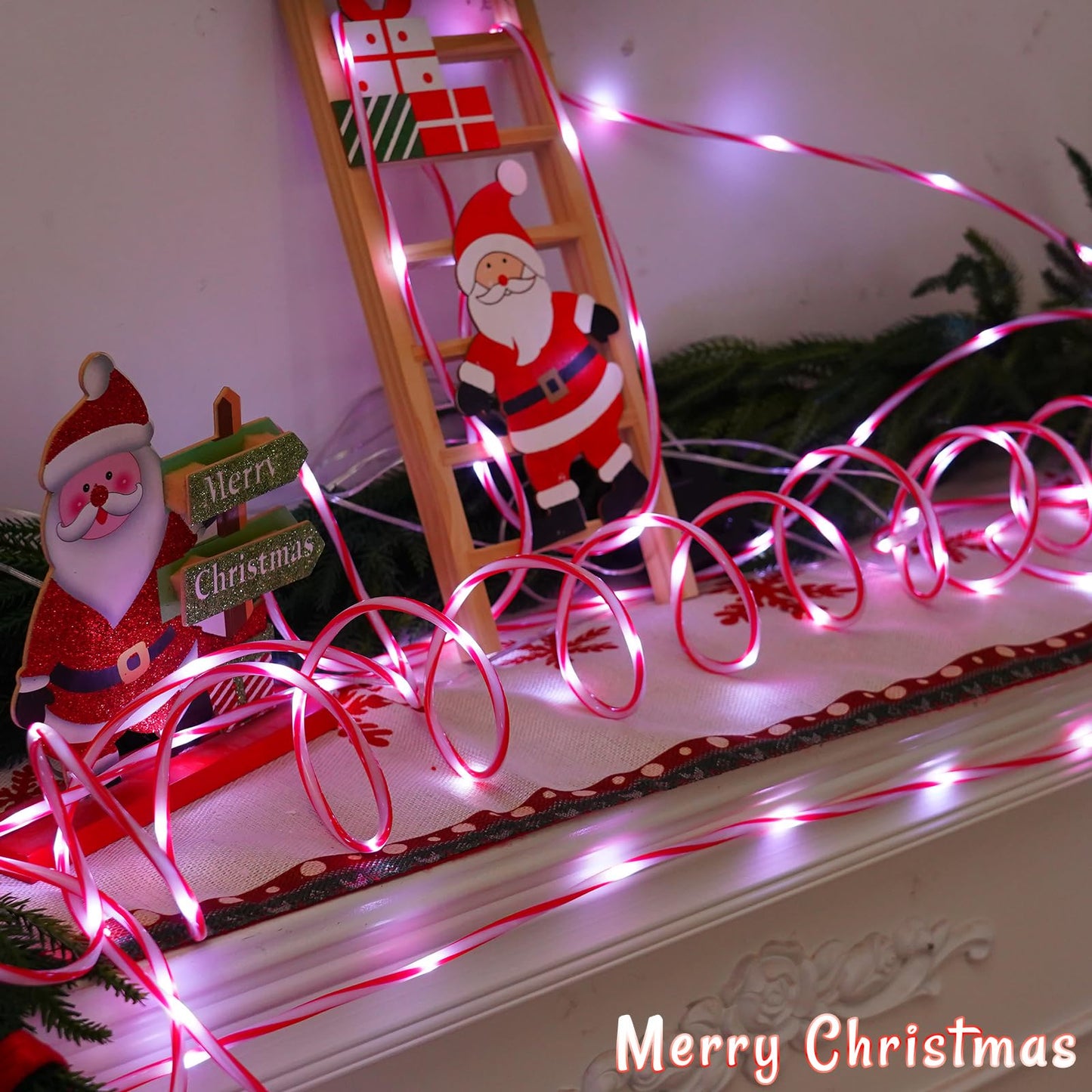 Solar Christmas Candy Cane Rope Lights, 2 Packs Each 33ft 100 LED Red & White Solar Rope Light Outdoor Waterproof Decorations String Tube Lights