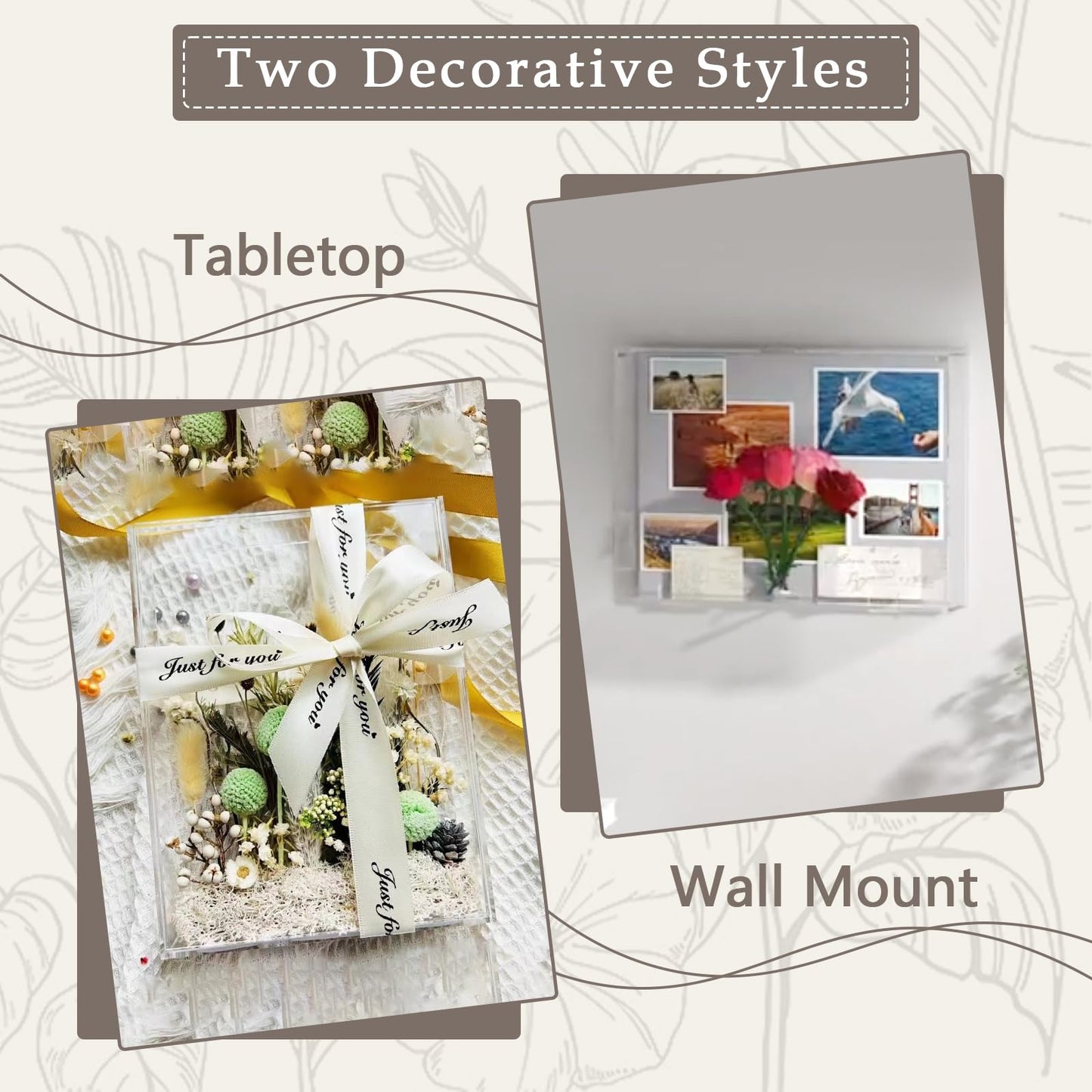 11x14 Acrylic Shadow Box Frame Large 2.5" Deep Shadow Box Display Case Clear Shadowbox Memory Box for Wedding Bouquet,Memorabilia,Dried Flowers,Wall Mount & Tabletop, Easy Assembly, 1 Pack