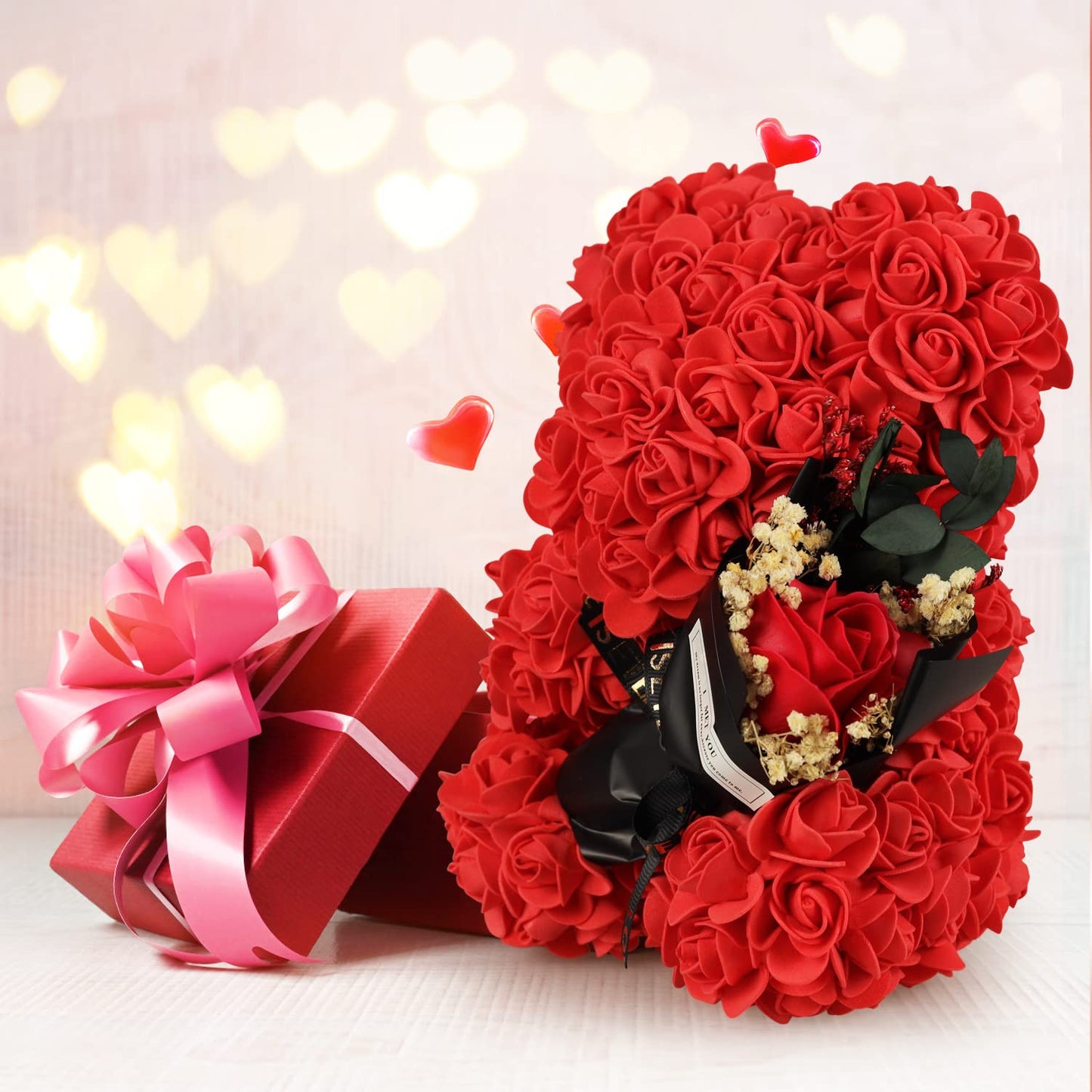 K KYMAKE Mothers Day Mom Gifts for Mom,Flowers Gifts for Women Girlfriend Wife Grandma Friends Sister Her,Artificial Flowers Teddy Bear with Bouquet,Greeting Card,Mother's Day Birthday Valentines
