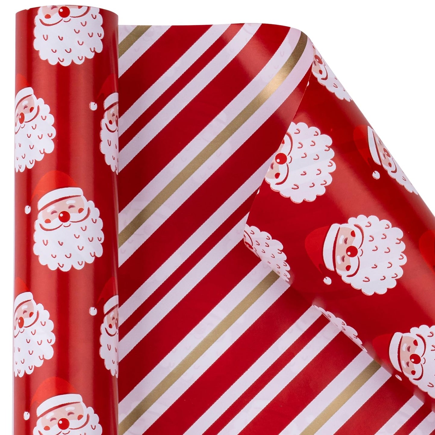 Reversible Wrapping Paper Roll - Mini Roll - Christmas Santa Claus and Stripe Pattern Great for Christmas, Party, Holiday - 17.5 Inches X 32.8 Feet