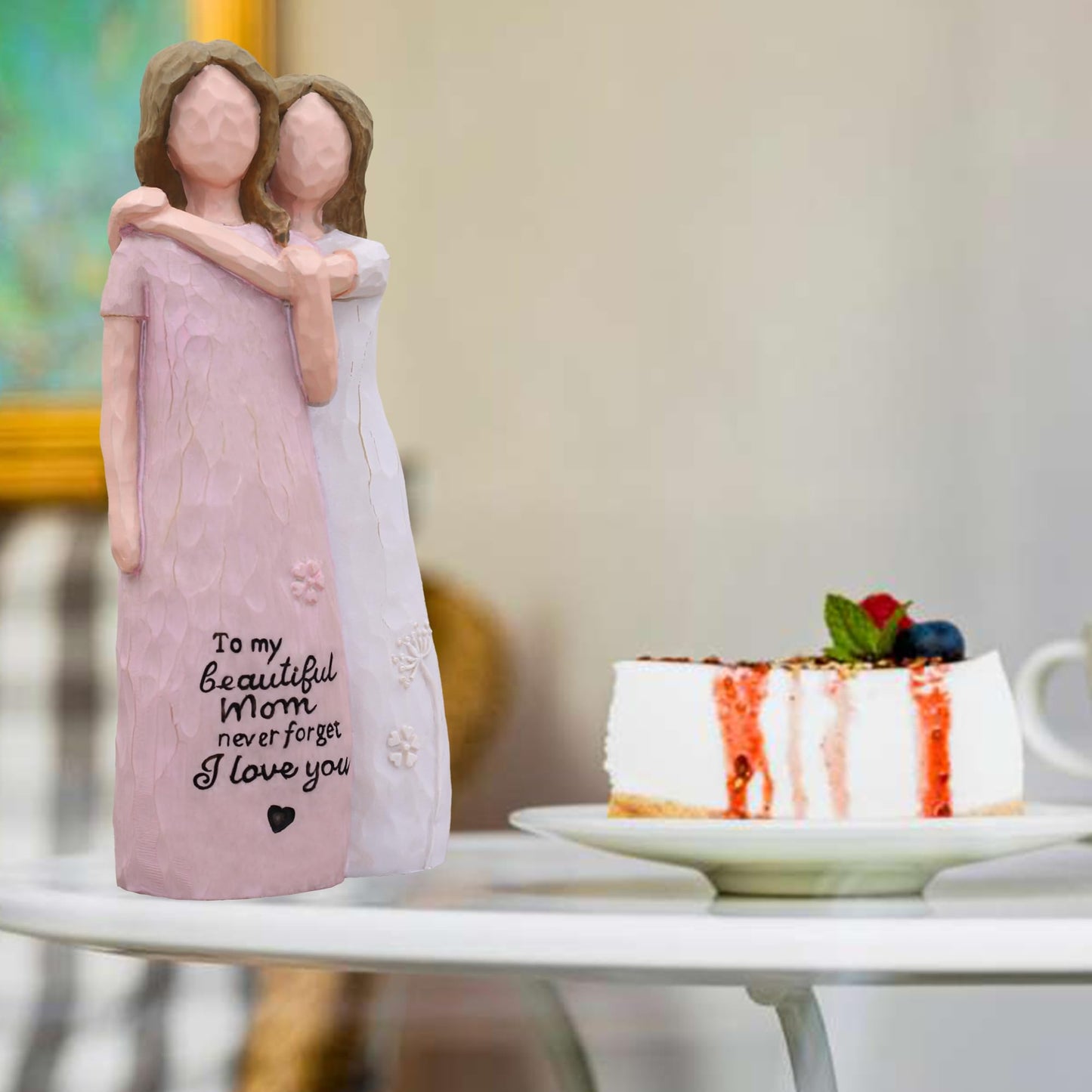 AcowSpt Mother Daughter Gift, Birthday Gifts for Mom from Daughter, Sculpted Hand-Painted Figurine (Pink)